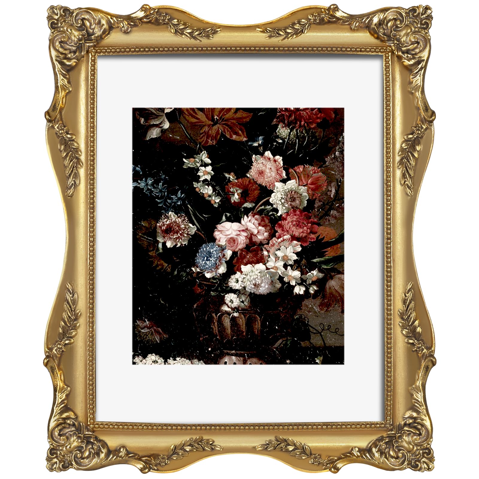 Vintage Gold 11x14 Picture Frame with Mat for 8x10 or 11x14 Photos, Real Glass, Ornate Baroque Gothic Victorian Frames for Wall Display