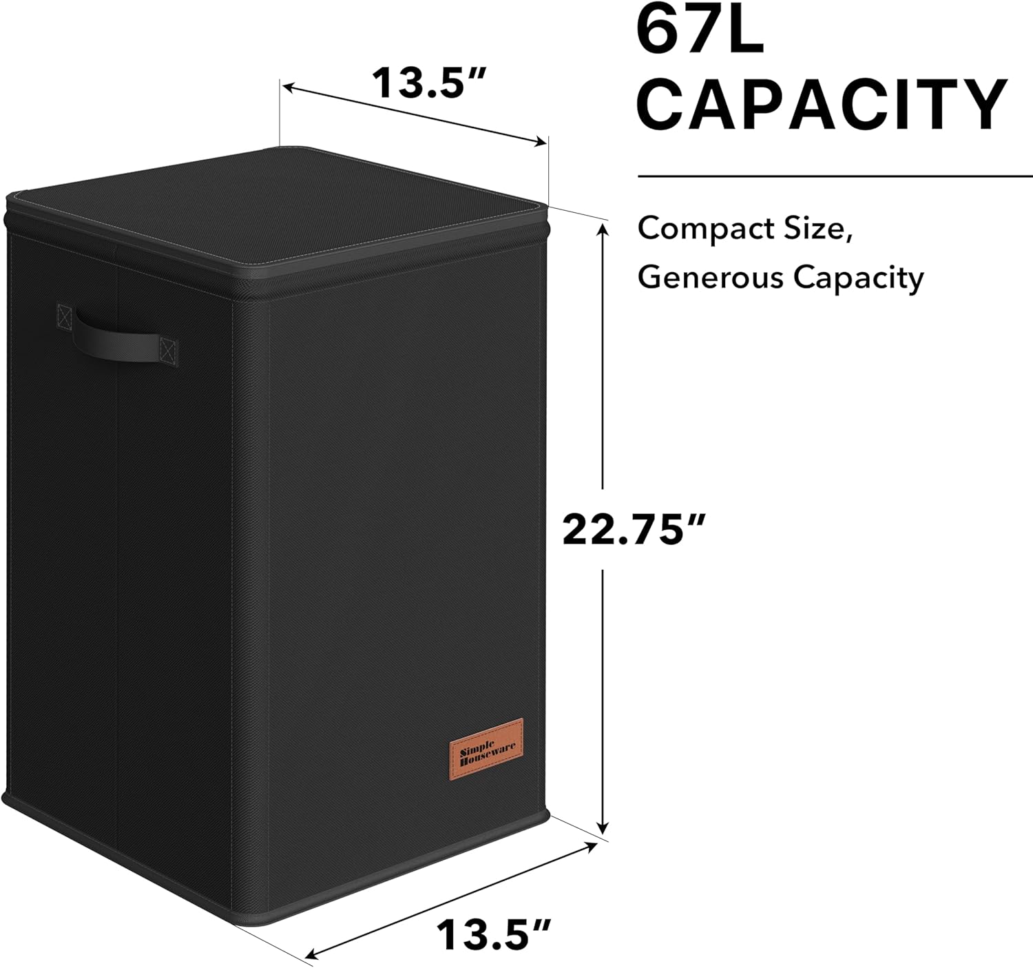 Simple Houseware Foldable Laundry Hamper Basket with Lid and Removable Bag, Black