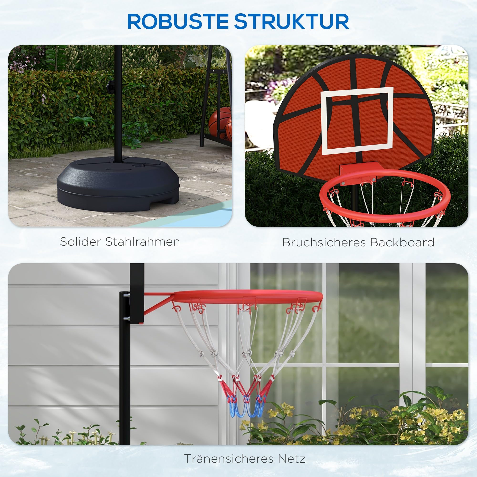 SPORTNOW Basketballkorb mit Ständer Höhenverstellbar Basketballständer, Magnet-Dartscheibe 129-179 cm Basketball-Backboard-Ständer, Basketballanlage für Erwachsene, Stahl