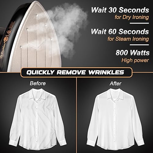 Miniatura 3 de Econour Mini plancha de viaje 2 en 1 y vaporera con control de temperatura, indicador de luz y suela antiadherente. Compacto, portátil e ideal para