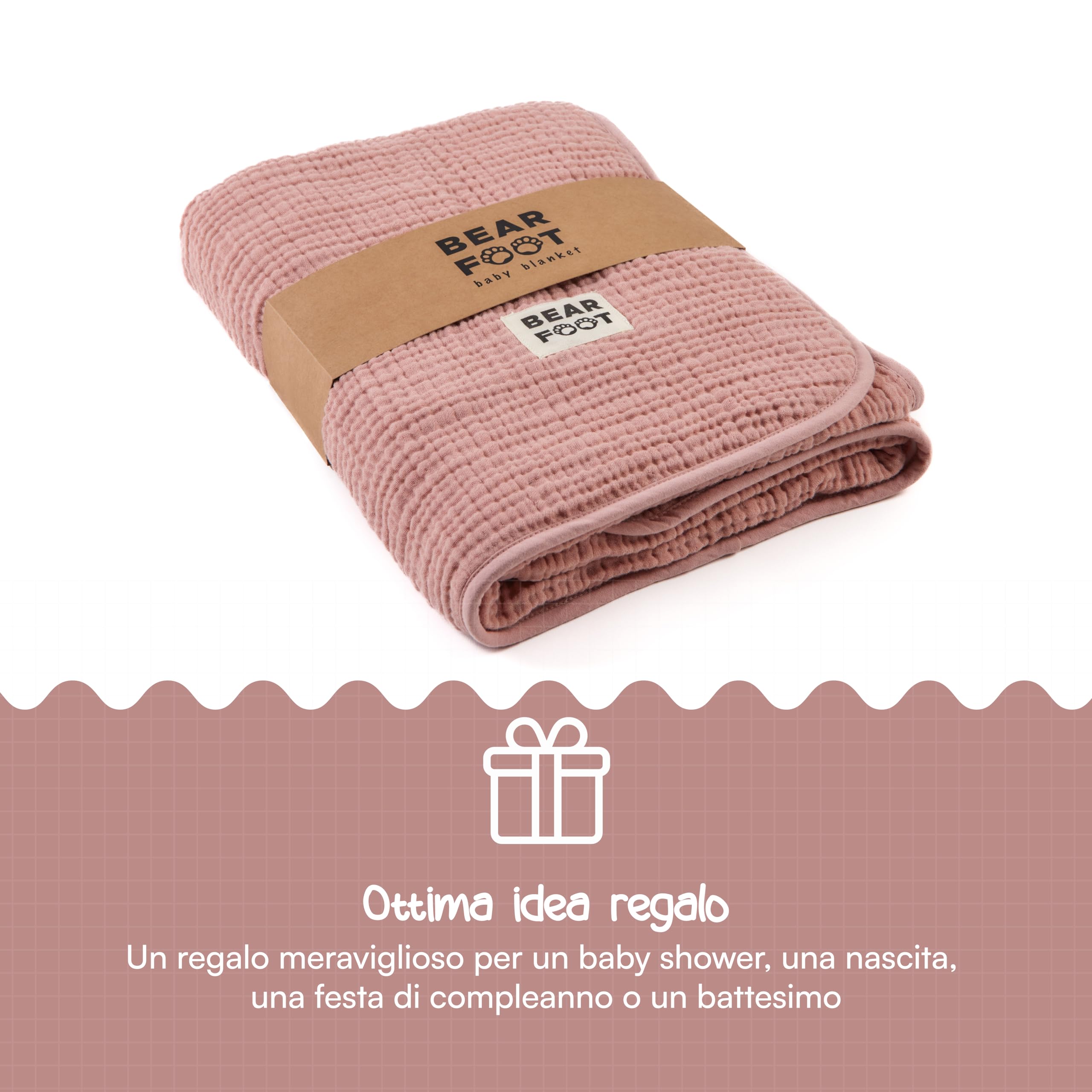 BEARFOOT Coperta per neonati - coperta in mussola (cotone, pile) morbida e soffice, regalo per neonati e bambini, ragazzo e ragazza per la nascita (Rosa)