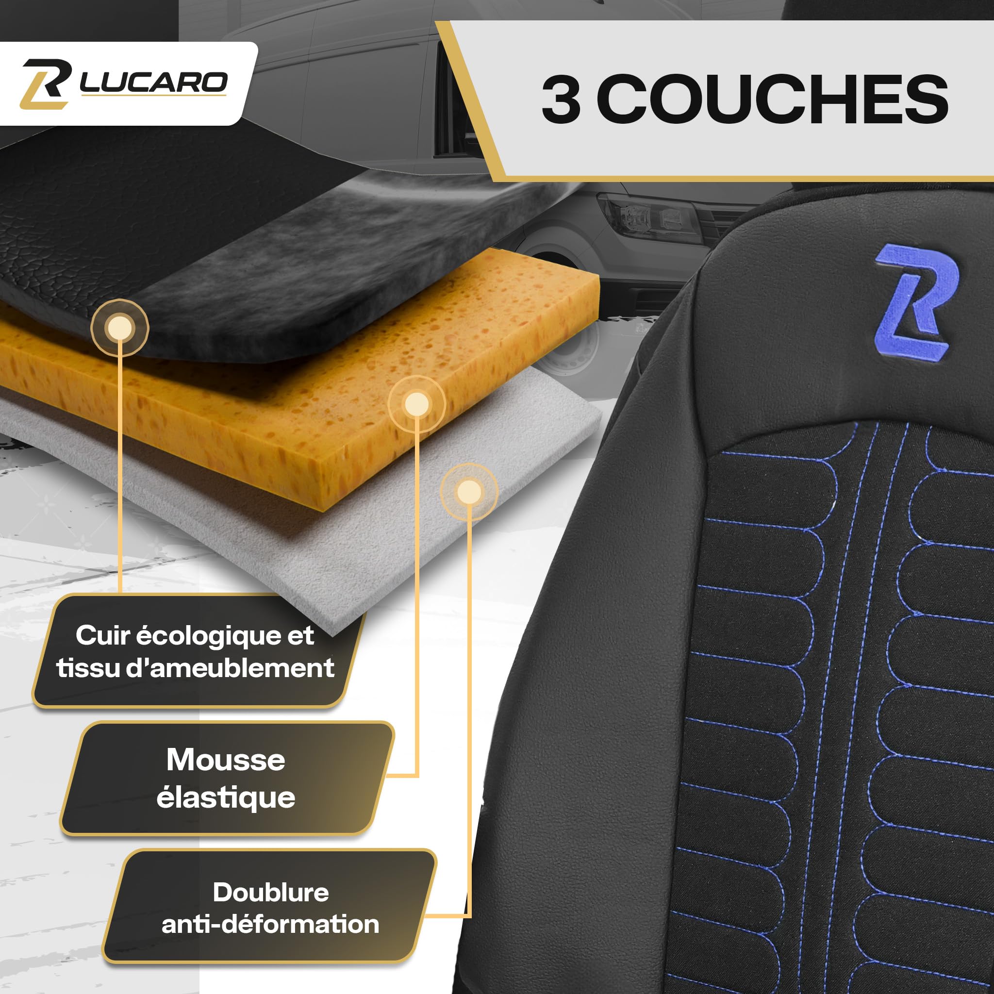 Housse de siège pour Fiat Ducato, Peugeot Boxer Citroën Jumper, Opel Movano | LUCARO Ensemble de housses de sièges avant 1+2 pour C RAM Promaster, housses de sièges auto en similicuir