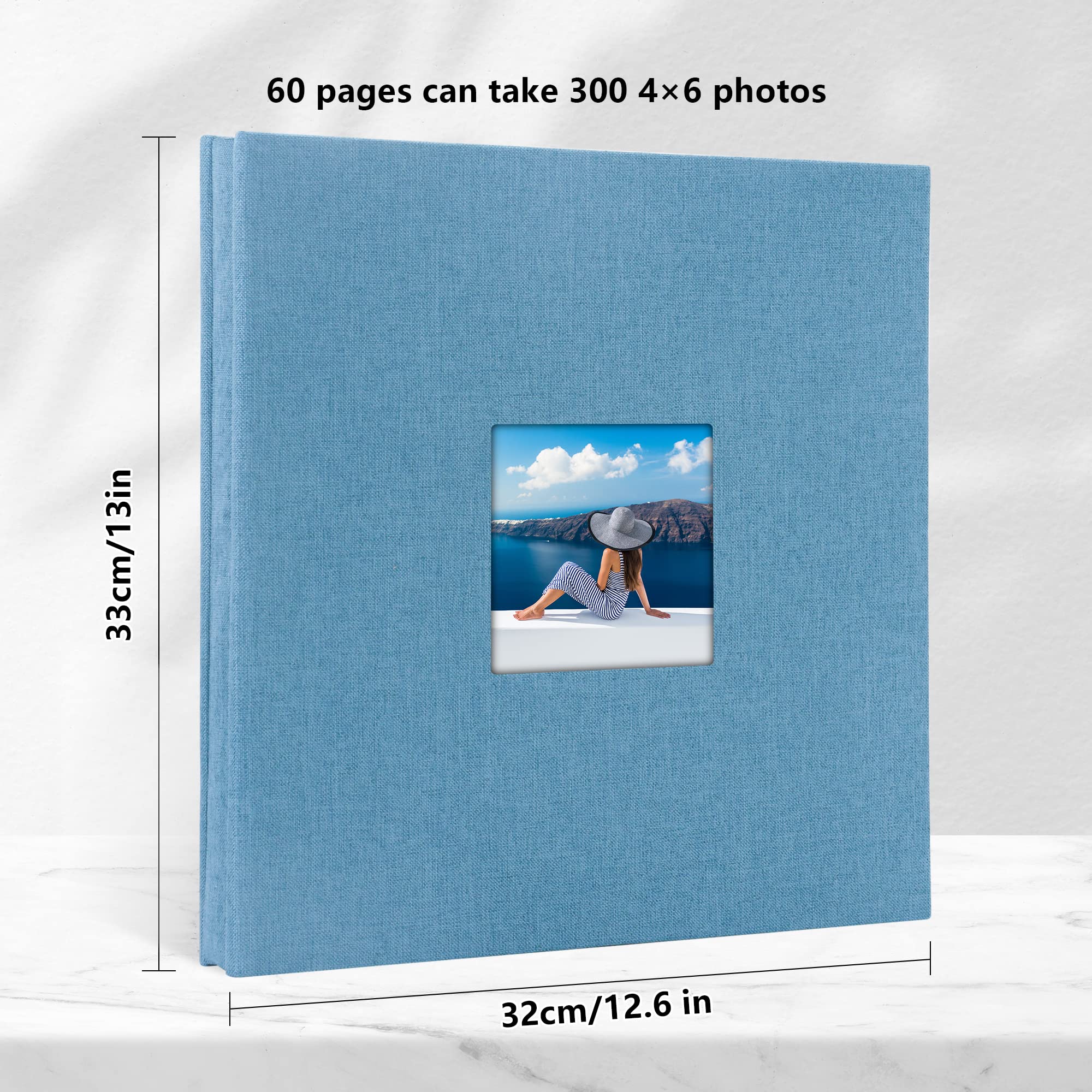 Album Photo Autocollant 60 Pages Albums Photo DIY 10X15 Albums Photo Souvenirs Couverture en Lin Cadeaux de Mariage Noël Valentin Cadeau d'anniversaire Anniversaire Enfants Bleu Ciel