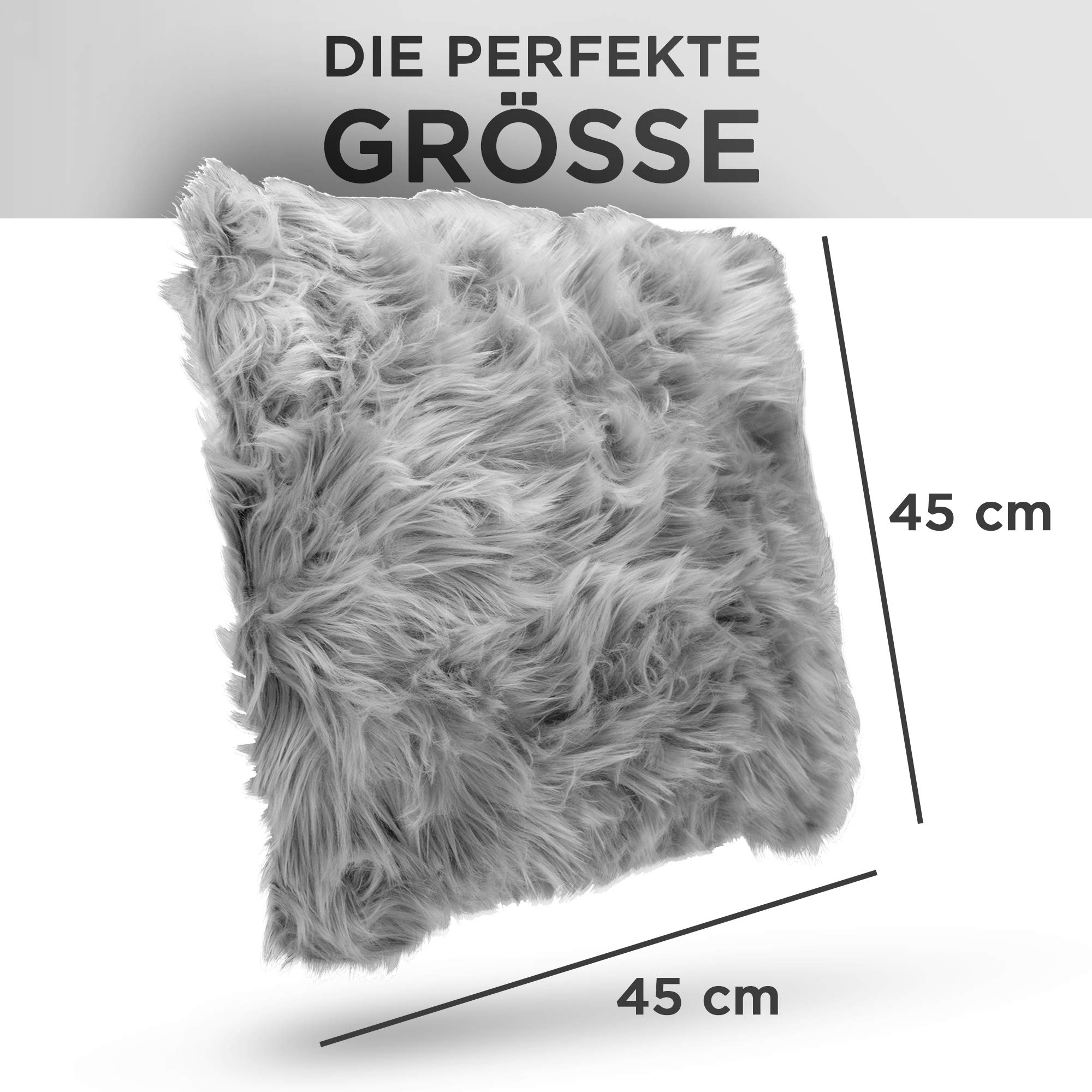 HDmirrorR Home's Heaven Kunstfellkissen - grau - 45cm x 45cm - Dekokissen mit Füllung in Felloptik - waschbar, schönes Design - Flauschiges Langhaar Zierkissen für zusätzlichen Komfort