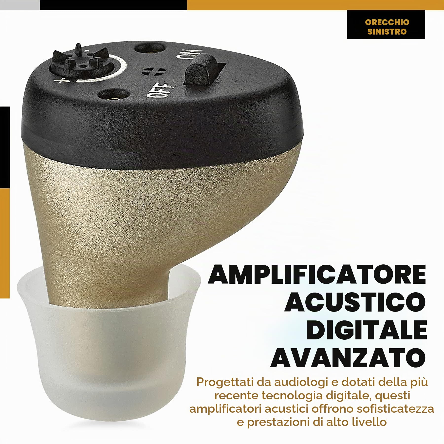 Anziani e adulti, CIC ricaricabile Completa nel canale Personale quasi invisibile - Funzione di riduzione del feedback digitale, Sinistra - Nero