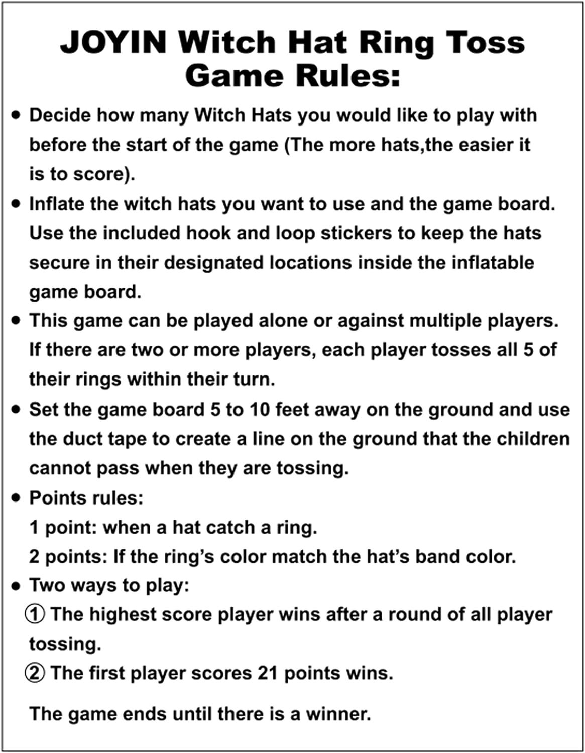 JOYIN Halloween Toss Games Set, Witch Hat Ring Toss Game for Halloween Party Favor Include 1 Inflatable Game Board, 5 Inflatable Witch Hats, and 5 Colors Rings