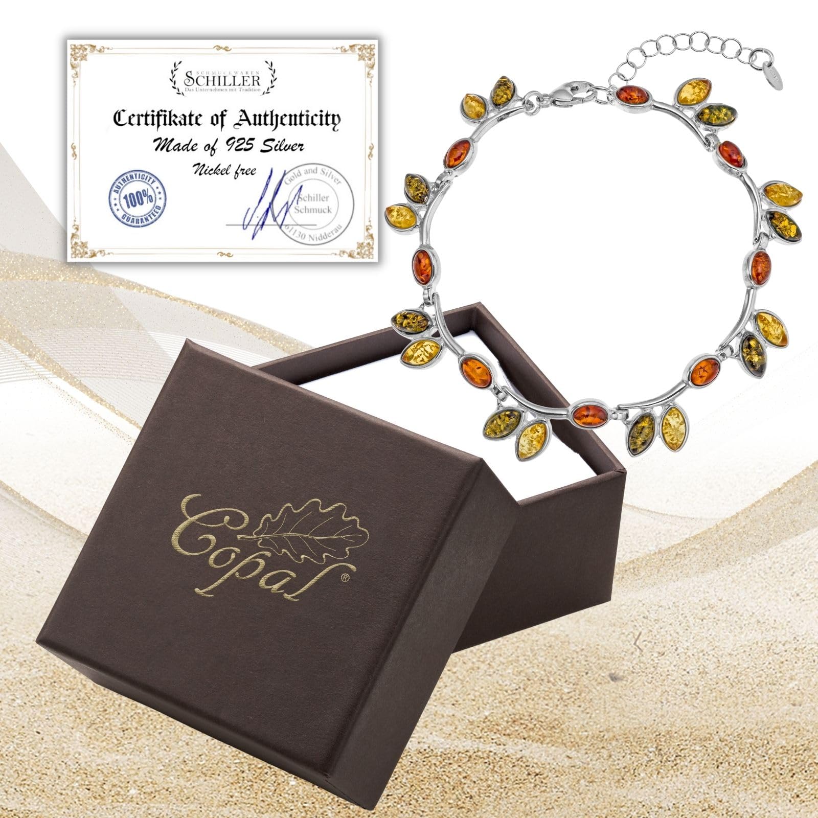 Pulsera Para Mujer Con Ámbar Multicolor Y Plata De Ley 925 Desde La UE