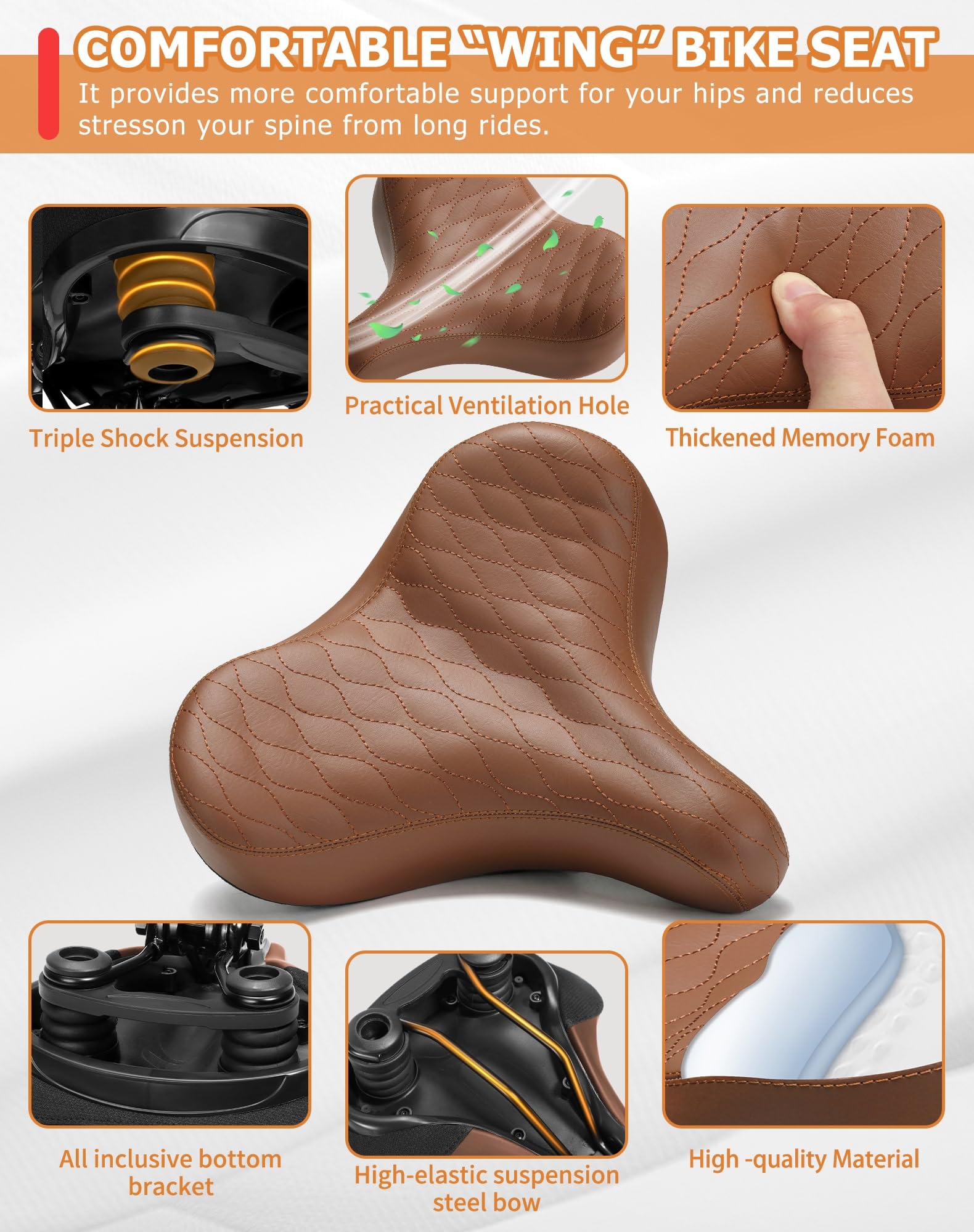 CDYWD Extra Large Sella Bici Comoda per Uomini & Donne, Memory Foam Confortevole Morbido, Ergonomico Ultrawide Sella Bici, Sostituzione Universale Sellino Bici per MTB, City Bike, Ebike, Cyclette