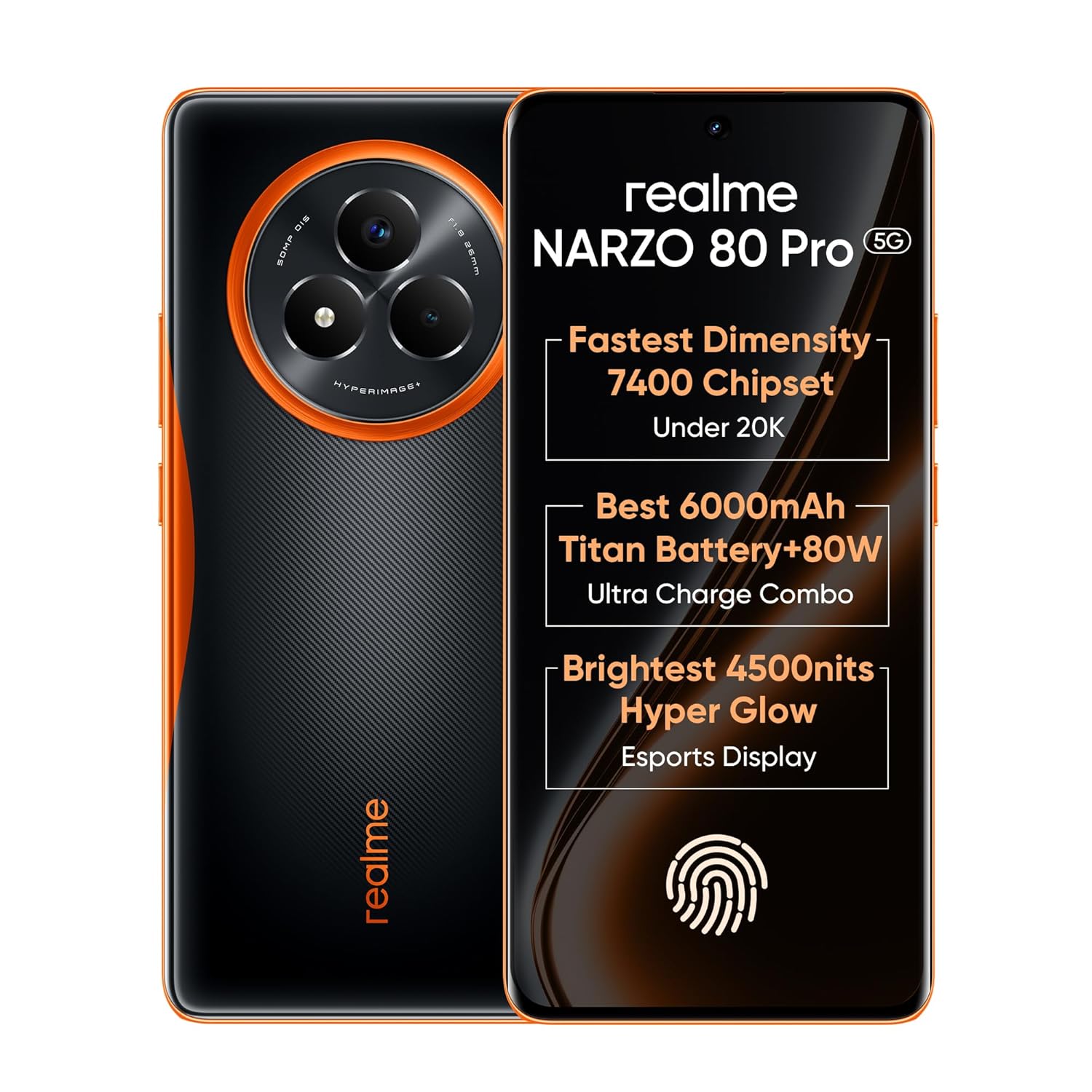 realme NARZO 80 Pro 5G (Nitro Orange,8GB+256GB) | Segment’s 1st MediaTek Dimensity 7400 Chipset | 6000mAh Titan Battery + 80W Ultra Charge | 4500nits HyperGlow Esports Display | IP69 Waterproof realme NARZO 80 Pro 5G (Nitro Orange,8GB+256GB) | Segment’s 1st MediaTek Dimensity 7400 Chipset | 6000mAh Titan Battery + 80W Ultra Charge | 4500nits HyperGlow Esports Display | IP69 Waterproof