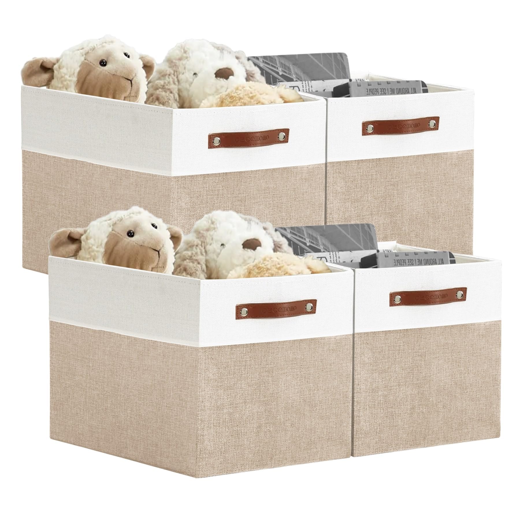 DECOMOMO Storage Baskets | Storage Boxes Fabric Organiser Storage for Wardrobe, Toys, Shelves, Office, Home & Nursery (Large Grey and White 15 x 11 x 9.5 – Set of 3) — view 21