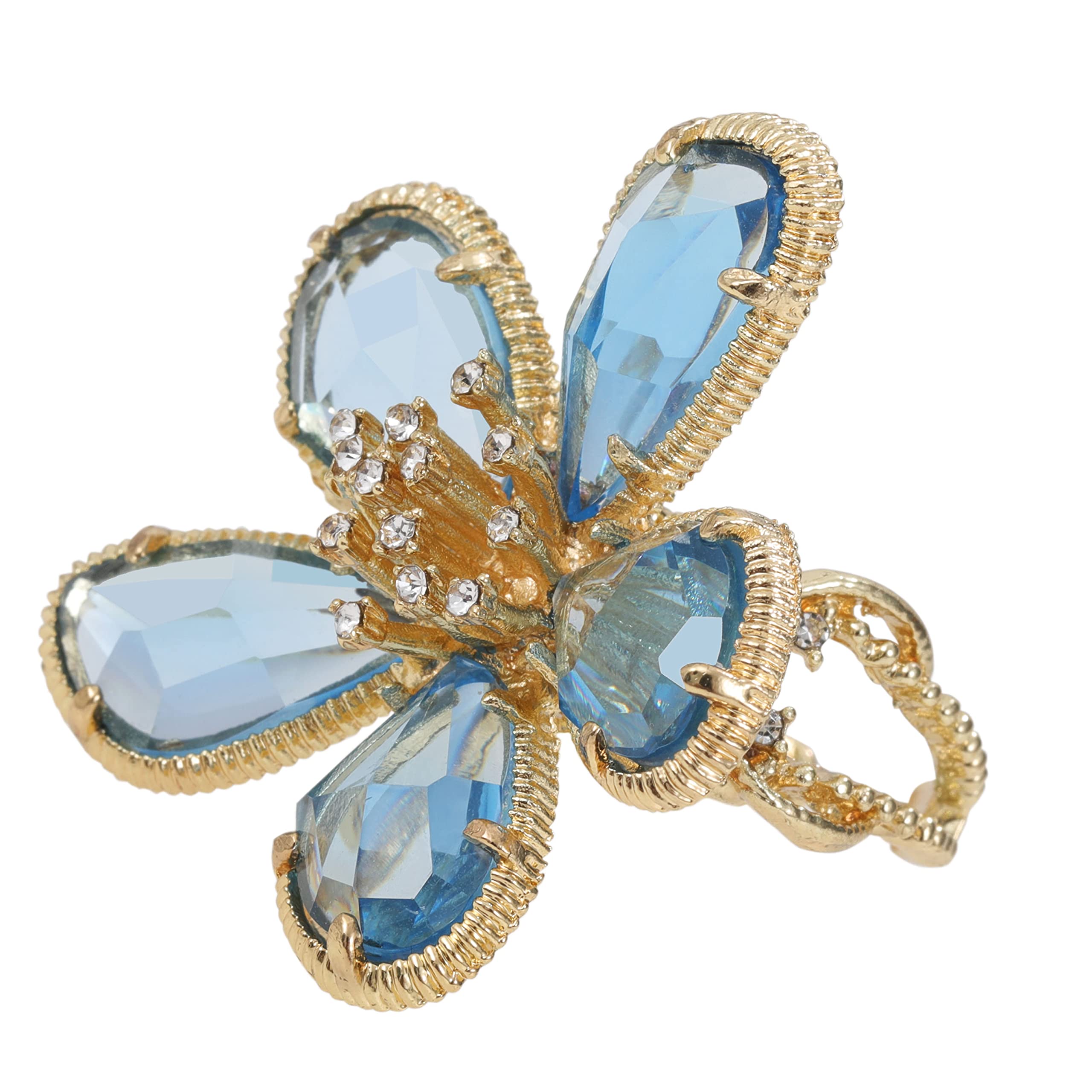 AIKAITUOLarge Flower Crystal Ring, Crystal Petal Ring, Size Adjustable, Fashion Ladies Must