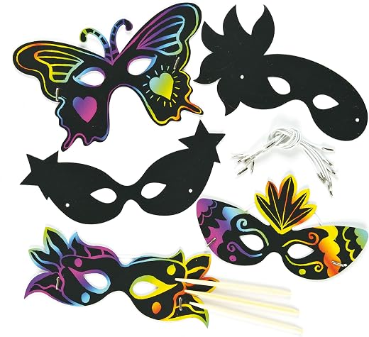 Baker Ross Kids Scratch Art Carnival Masks (Pack of 10)