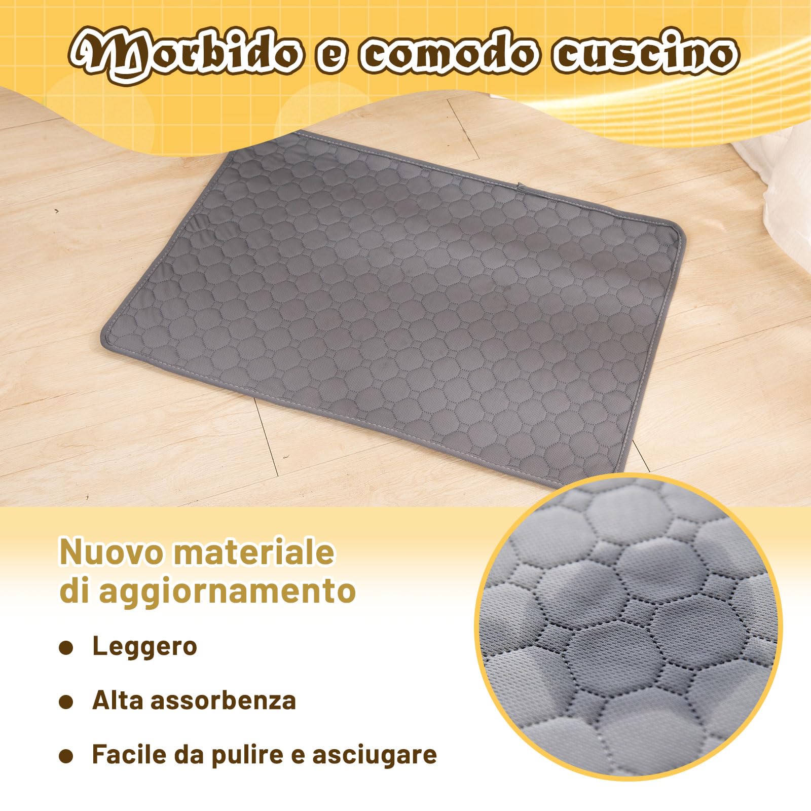 E-THOL Set di 2 tappetini da allenamento per cani e gatti, extra forti, assorbenti, impermeabili e antiscivolo, lavabili e riutilizzabili, per cuccioli e animali domestici (grigio, 70 x 100 cm)