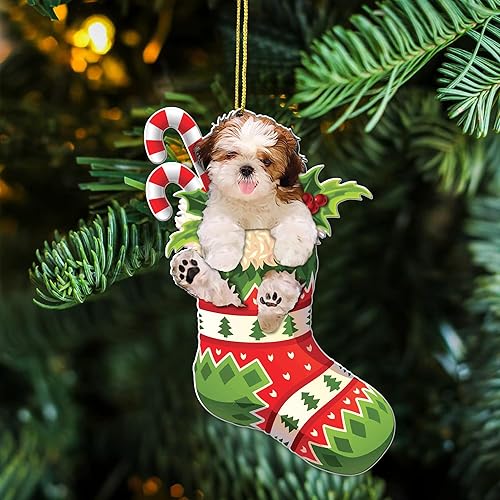 Miniatura 3 de Shih Tzu - Adorno para árbol de Navidad de perro Shih Tzu, idea de regalo para amantes de los perros, decoración de Navidad, adorno colgante para