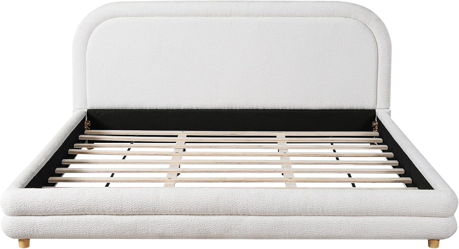 Christopher Knight Home Fika Boucle Upholstered King Size Bed Frame with Headboard, Modern King Bed Frame and Headboard, Wooden Slats Support, Easy Assembly, No Box Spring Needed, White