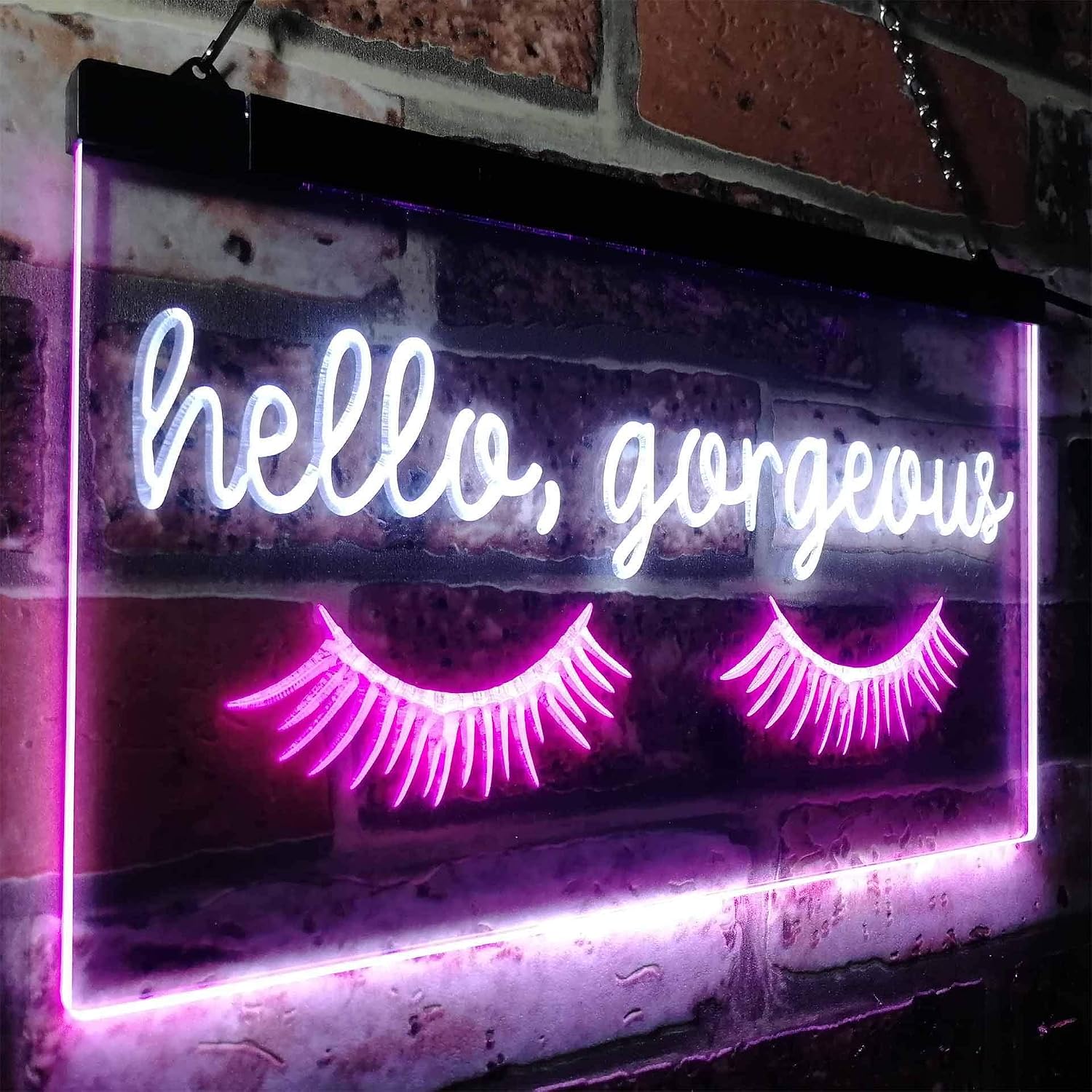 ADVPRO Hello Gorgeous Eyelash Room Display Dual Color LED Neon Sign White & Purple 12" x 8.5" st6s32-i3178-wp