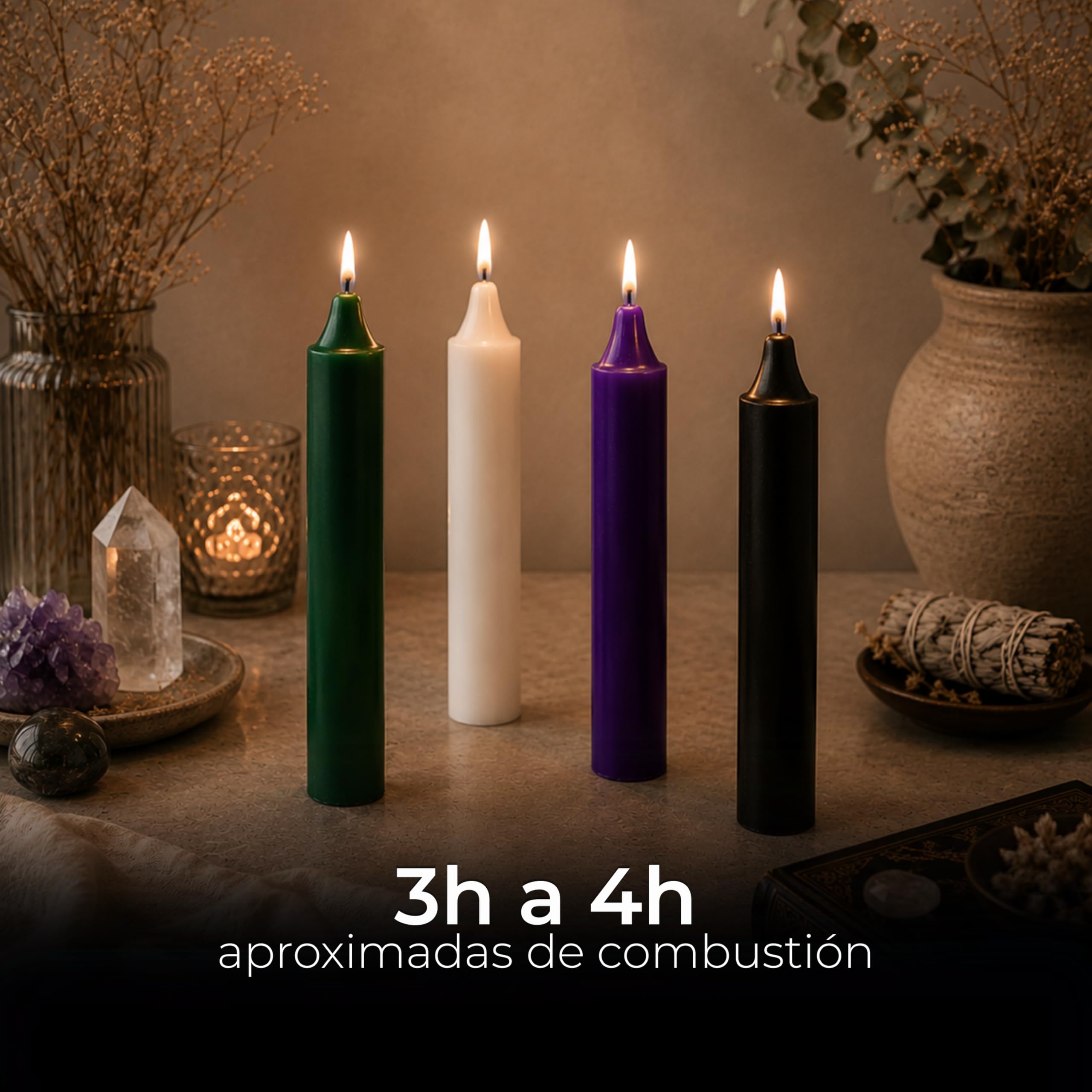 Velas para Rituales Esotéricos | Pack 12 Velas Mágicas Artesanales | Amor, Dinero, Limpieza, Protección, Abrir Caminos, Miel | Velas de Colores | 12 x 1,8 cm | Las Velas de Mariano (Protección)