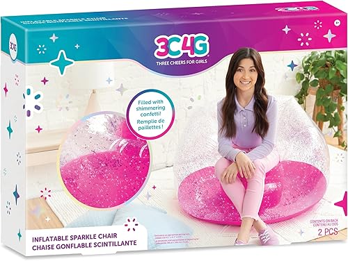 3C4G Make It Real - Sillas de confeti con purpurina rosa, silla inflable para niños, cómoda y portátil, perfecta para exteriores, dormitorios, sala