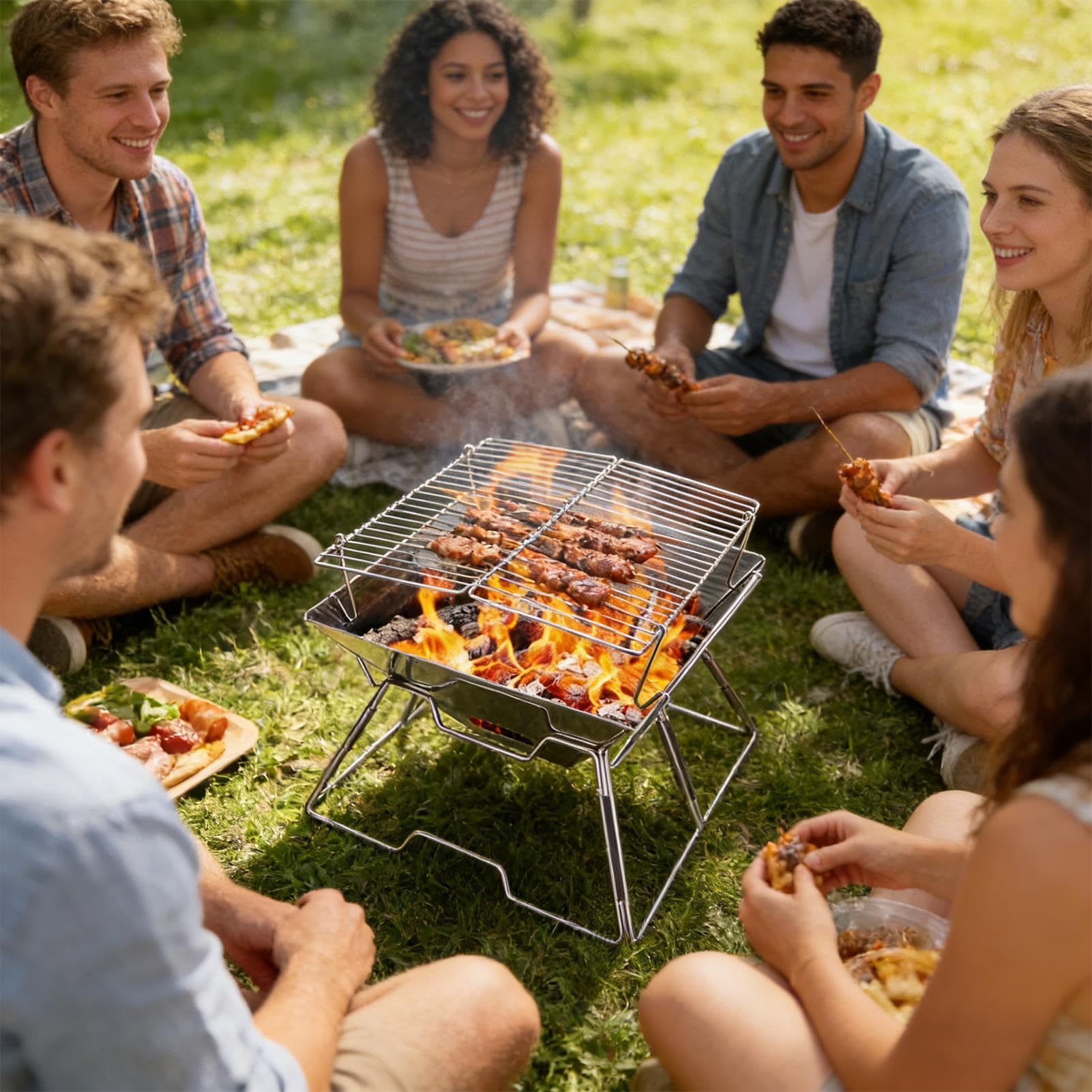 Kuchenka Polowa Drewno Składana Ze Stali Nierdzewnej Sprzęt Turystyczny | Grill Węglowy Przenośny Na Kemping Wyprawy Ogród Piknik