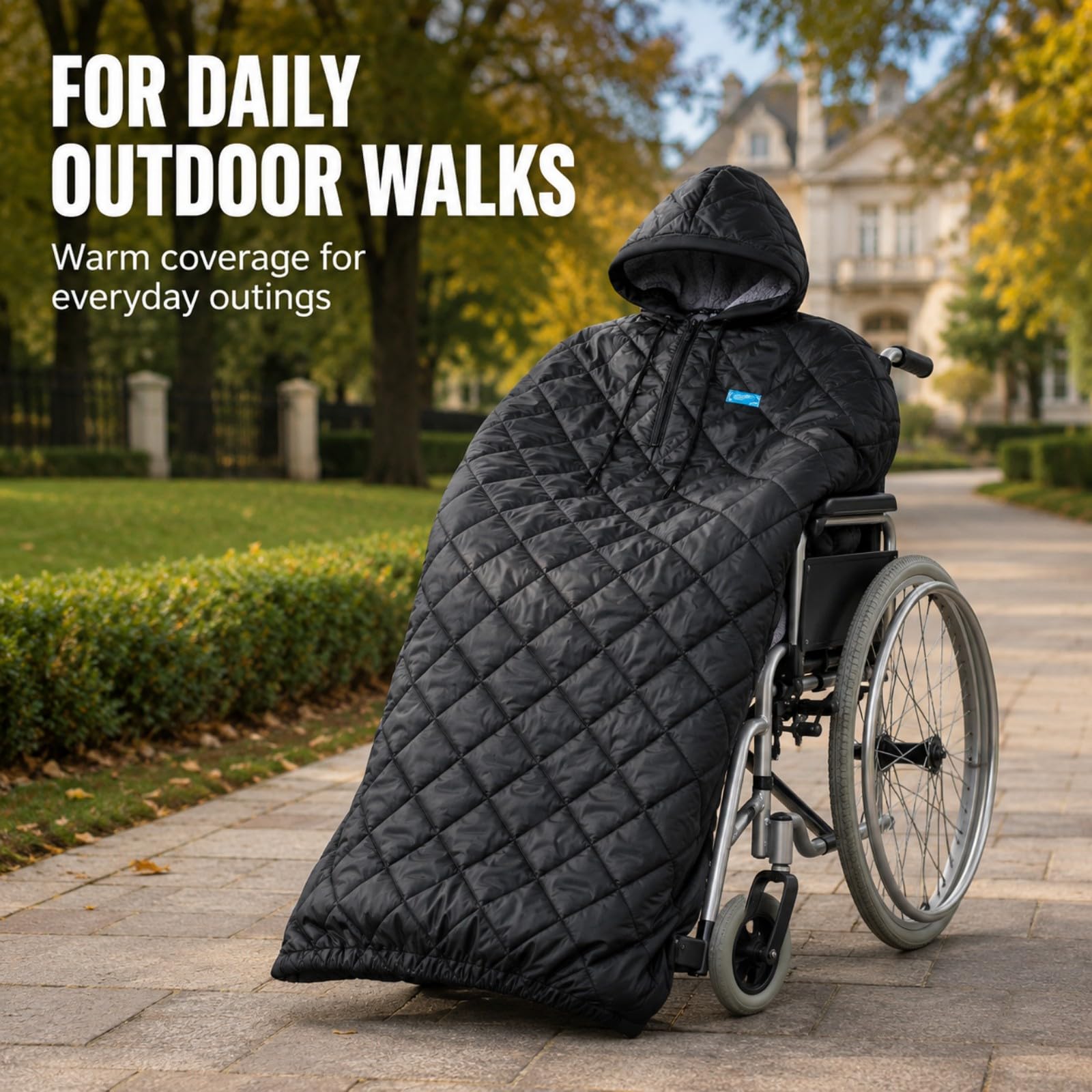 Manta Térmica Silla Ruedas para Merits Health P101 Travel-Ease 2018-2026 | Felpa térmica impermeable | Contra viento frío | Cobertura total silla ruedas | Diseño con capucha | Protección exterior