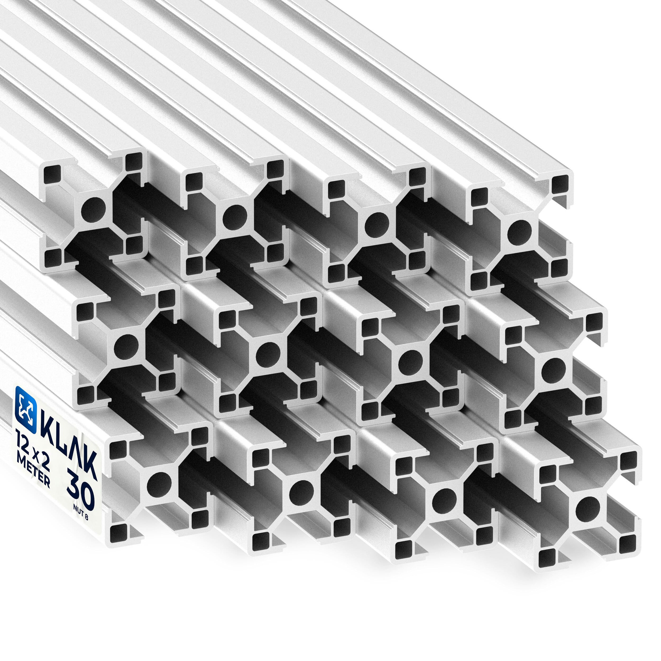 tktrading24 Alu Profil 12 Stück 30x30mm 2m System-, Montage-, Konstruktionsprofil Nut 8