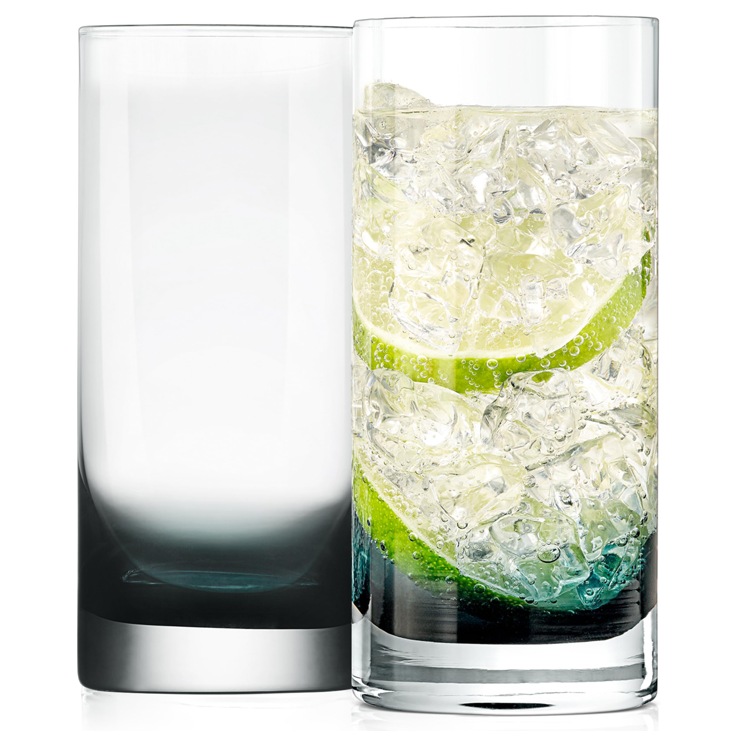 NutriChef 12 5oz Highball Drinking Glasses - Set of 2 Heavy Base Tall Tumbler Clear Glassware for Water