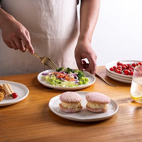 Miniatura 4 de LERATIO Platos llanos, platos de cerámica de 10.5 pulgadas, juego de 6, platos de porcelana para cocina con borde ondulado, aptos para microondas y