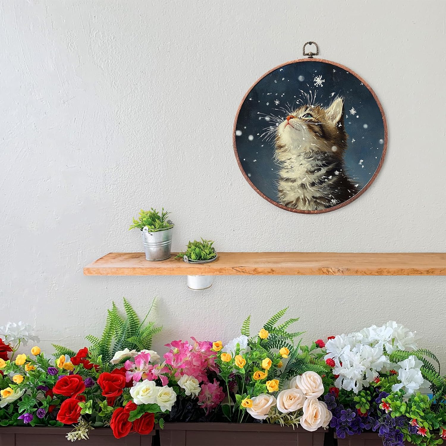 10" Vintage Round Canvas Wall Art Decor - Cat Round Hanging Decor,Neutral Tone Vintage Animal Print Canvas Framed Wall Art - Applies To Bedroom Home Living Room Decoration Or As A Gift - A01 image 3