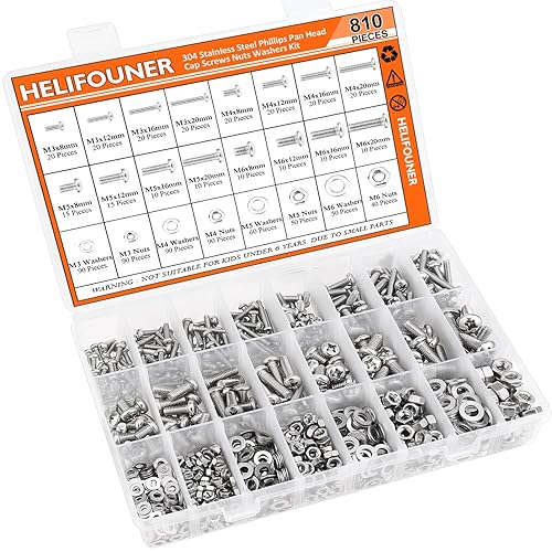 Miniatura 8 de HELIFOUNER 810 piezas M3 M4 M5 M6, 304 acero inoxidable Phillips cabeza cacerola tornillos tornillos tuercas arandelas hardware surtido kit