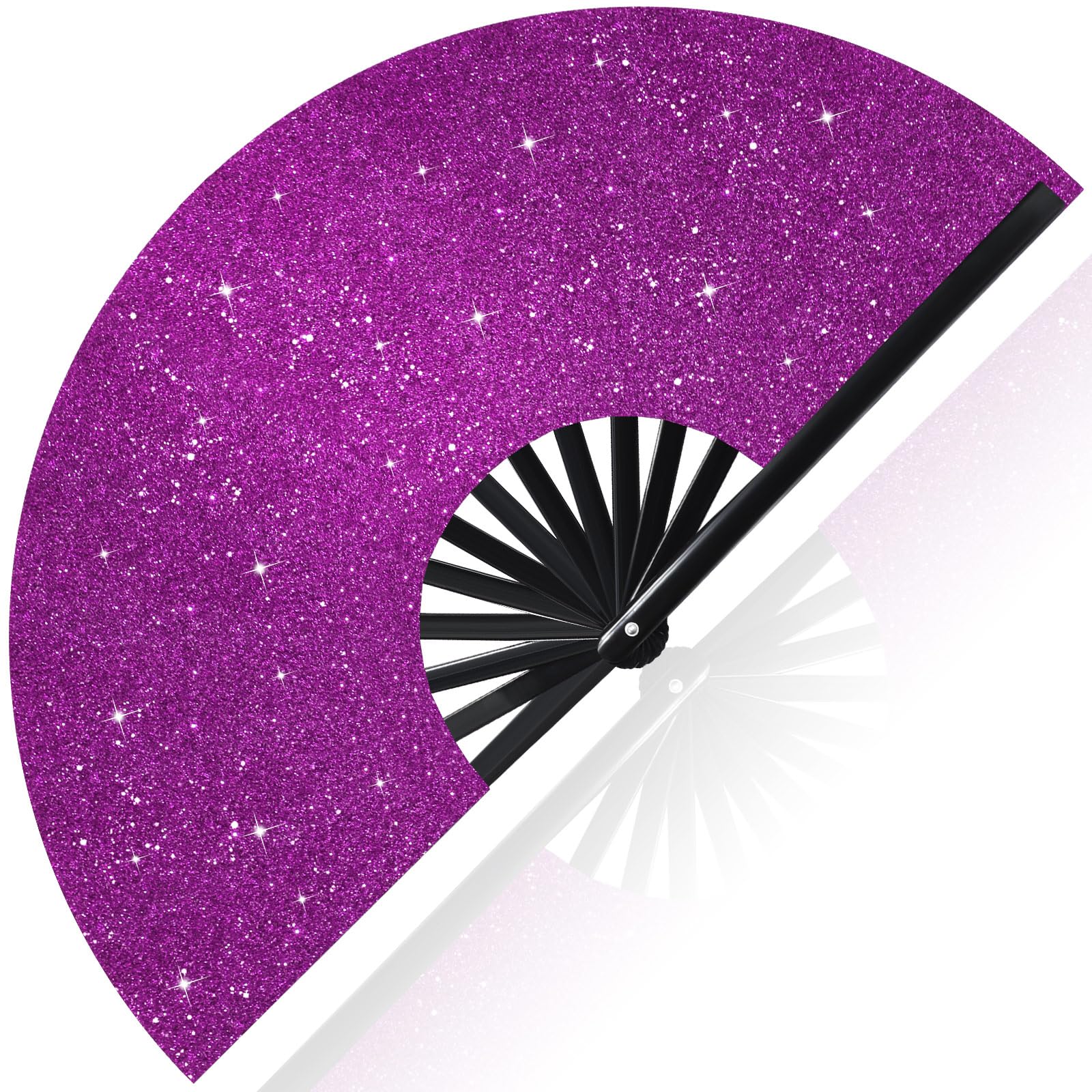 Vercraft 13'' Large Rave Fan for Women Rave Accessories Festival Outfits Glitter Hand Folding Clack Fan for Line Dancing Edm Music Festival Outfits(Purple)