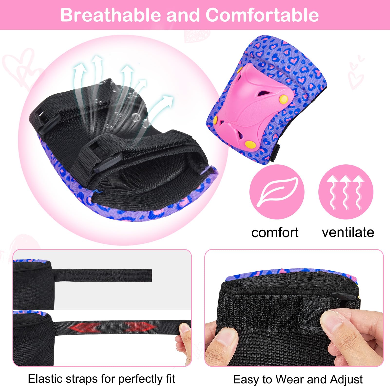 Unicorn Castle Rodilleras y Coderas de Unicornio para niños y niñas Juego de Equipo de protección Ajustable 6 en 1 con Bolsa de cordón 3-8 años