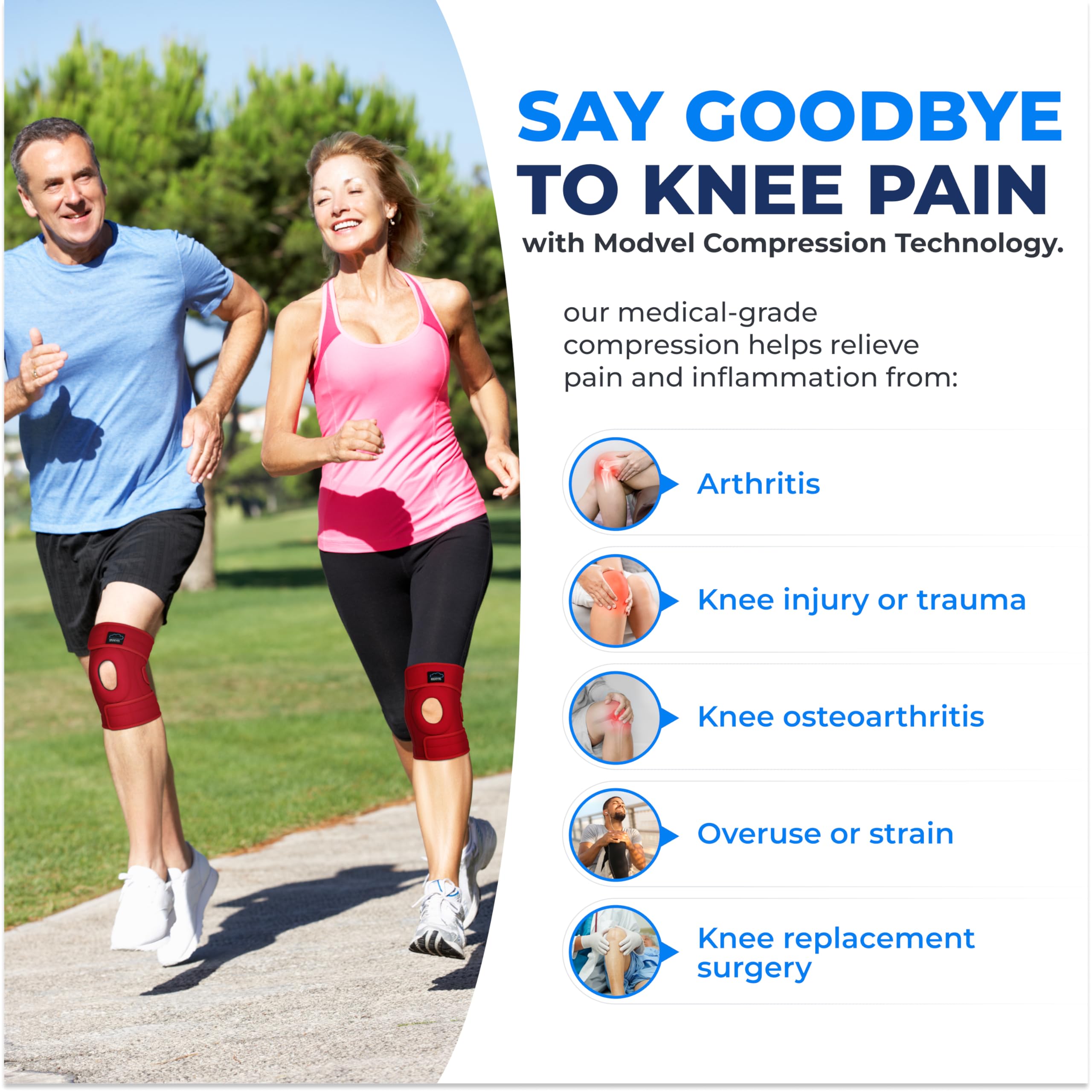 MODVEL ELITE Kniebandage für Frauen und Männer mit Seitenstabilisatoren, Gel-Patella-Pads zum Reißen des Meniskus für maximale Unterstützung bei Knieschmerzen, ACL Knieschoner