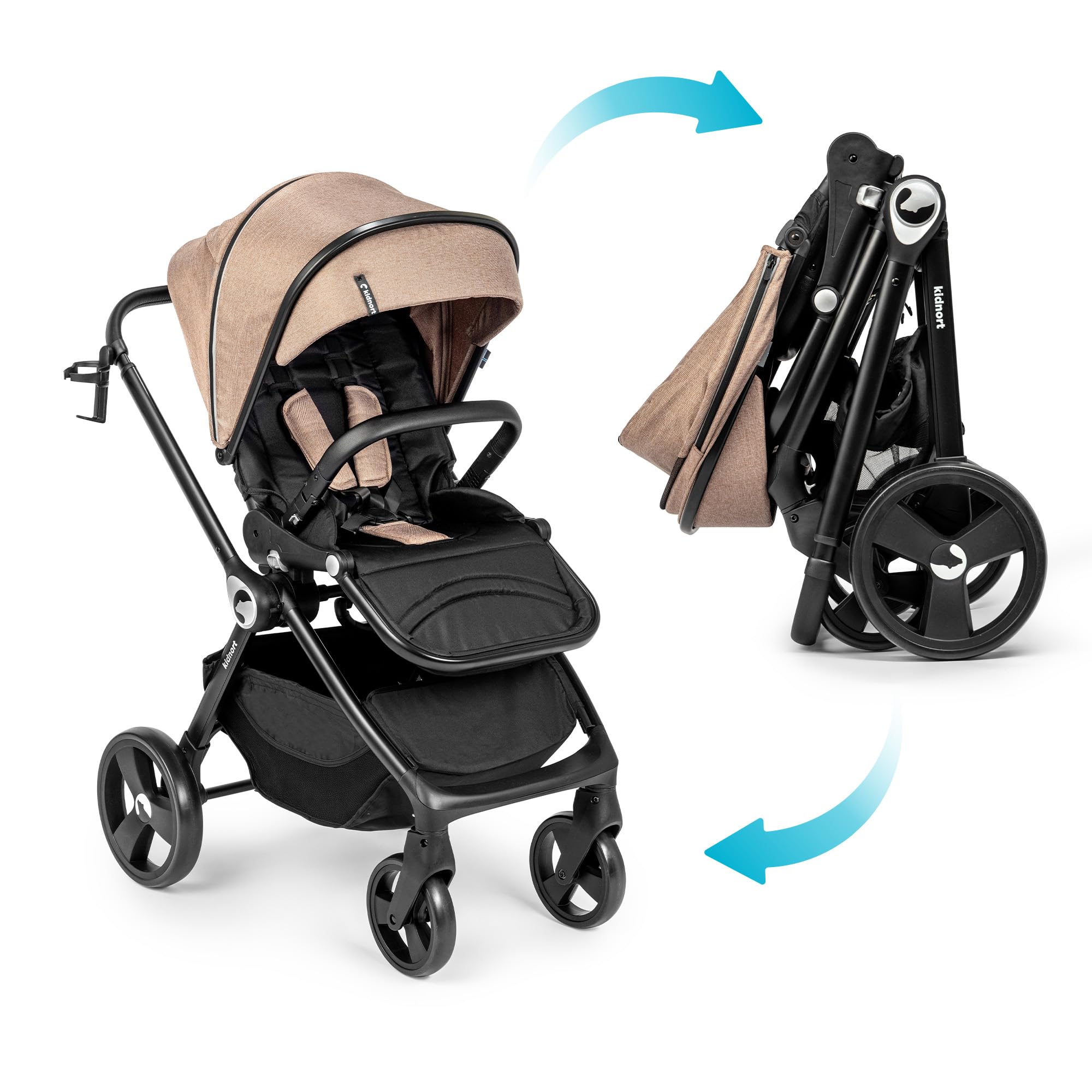 Isbjörn Kinderbuggy klappbar mit Liegefunktion, umsetzbare Sitzeinheit, große EVA-Räder mit Allradfederung, verstellbare Rückenlehne Braun