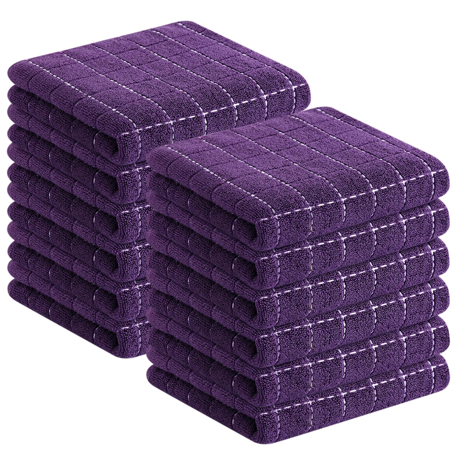 Homaxy 100% Cotton Terry Kitchen Towels, 12 Pack, Purple | Ultra Soft and Absorbent Dish Towels for Kitchen, Suitable for Drying and Washing Dishes