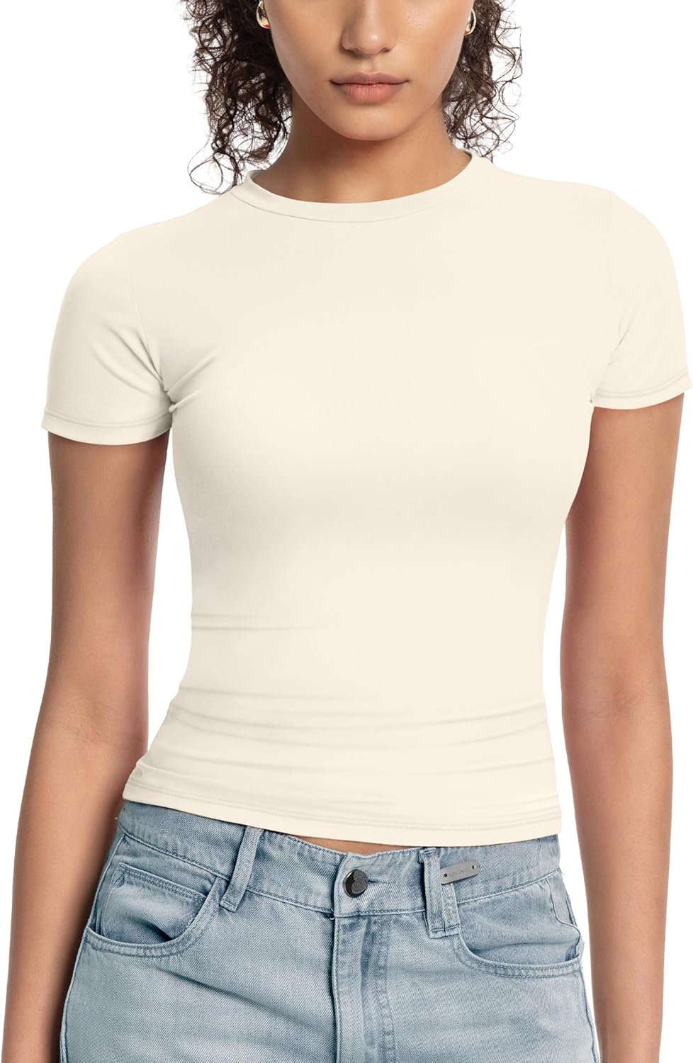 Womens Basic Casual Short Sleeve T-Shirts - Y2k Scoop Neck Summer Crop Tops Slim Fit Tees - Image 2