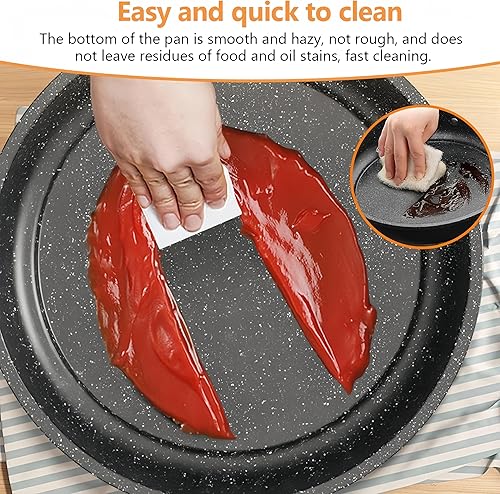 Miniatura 8 de Sartén antiadherente de 9.5 pulgadas con revestimiento de granito, utensilios de cocina de piedra saludable para tortillas y más, sin PFOA, ideal