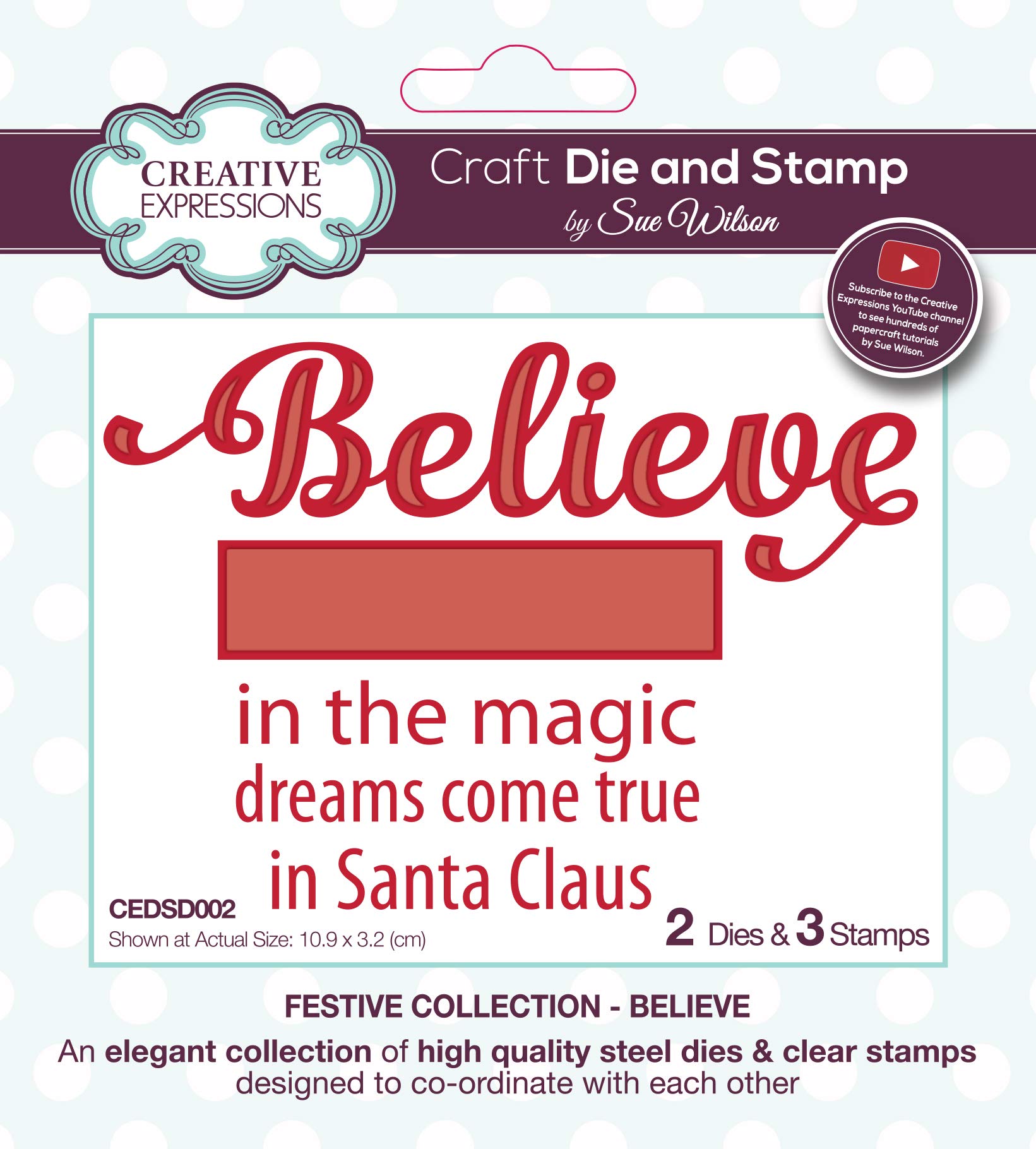 Creative Expressions Metal Sue Wilson - Festive Collection - Believe - Craft Die And Stamp Set