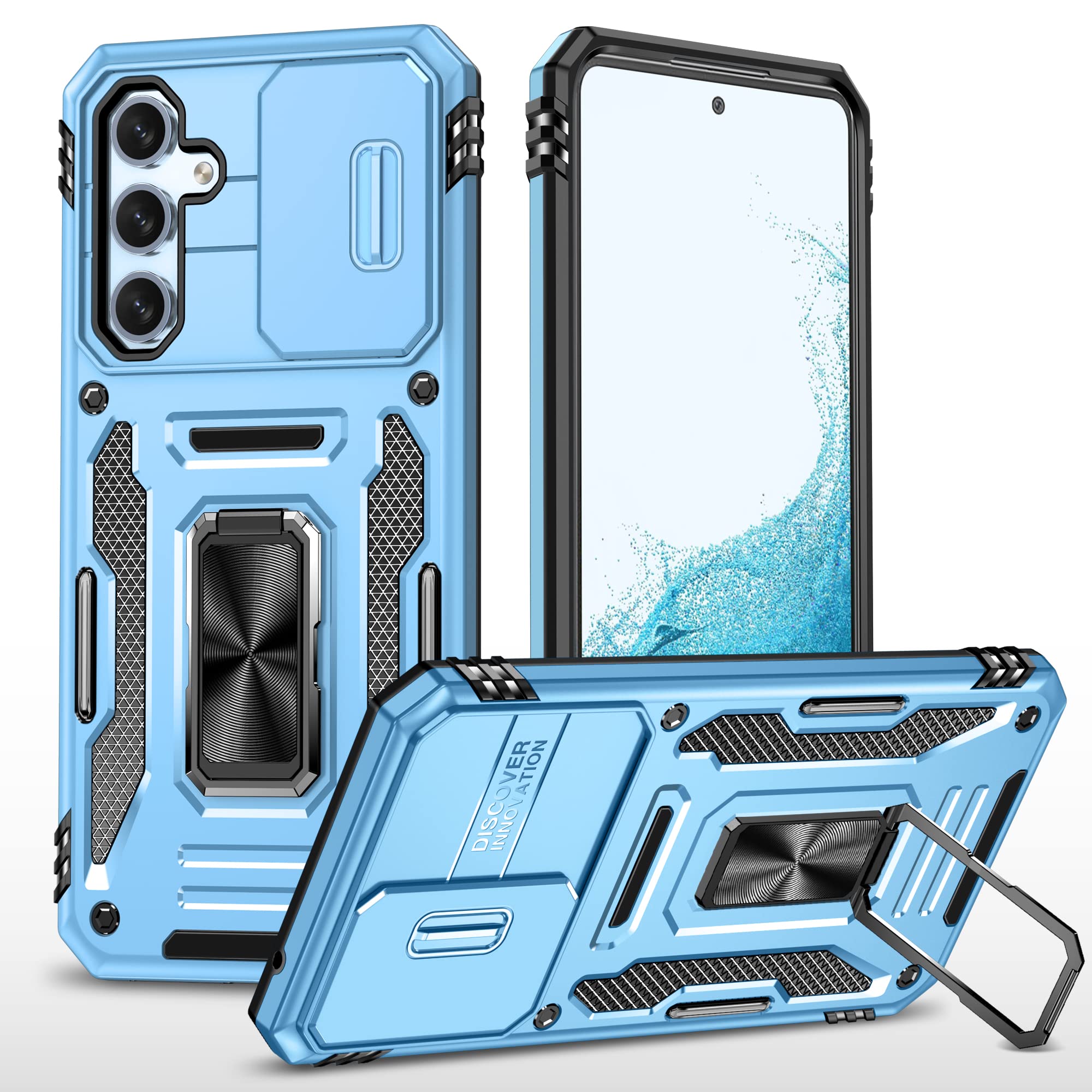 Sandstone Back Cover for Samsung Galaxy S23 FE Case with Stand & Slide Camera Cover Military Grade Drop Protection Case