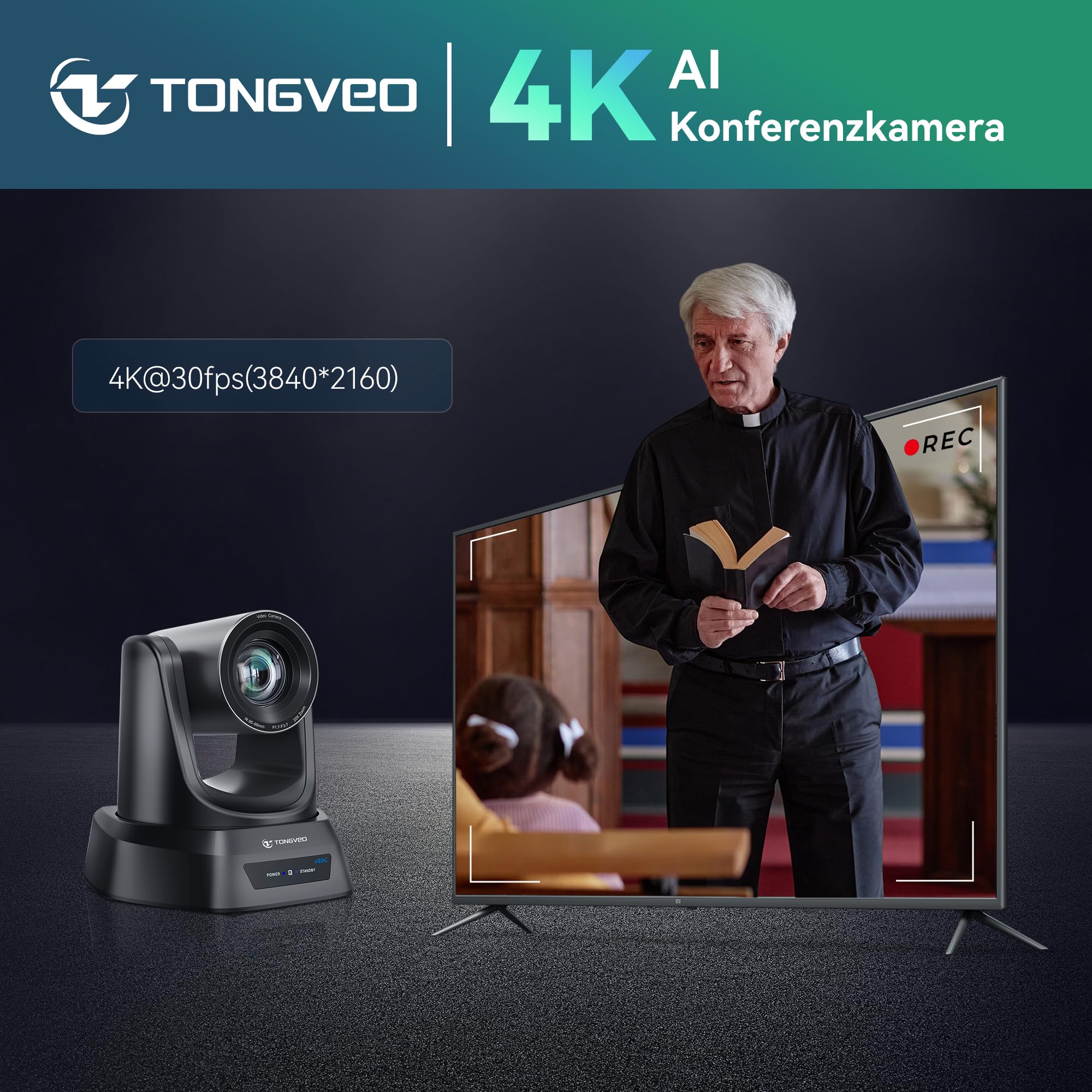 TONGVEO Cámara de conferencia PTZ con Bluetooth Speakerphone y micrófono, zoom óptico de 20x, USB 3.0, HDMI, LAN, PoE, 4K, KI