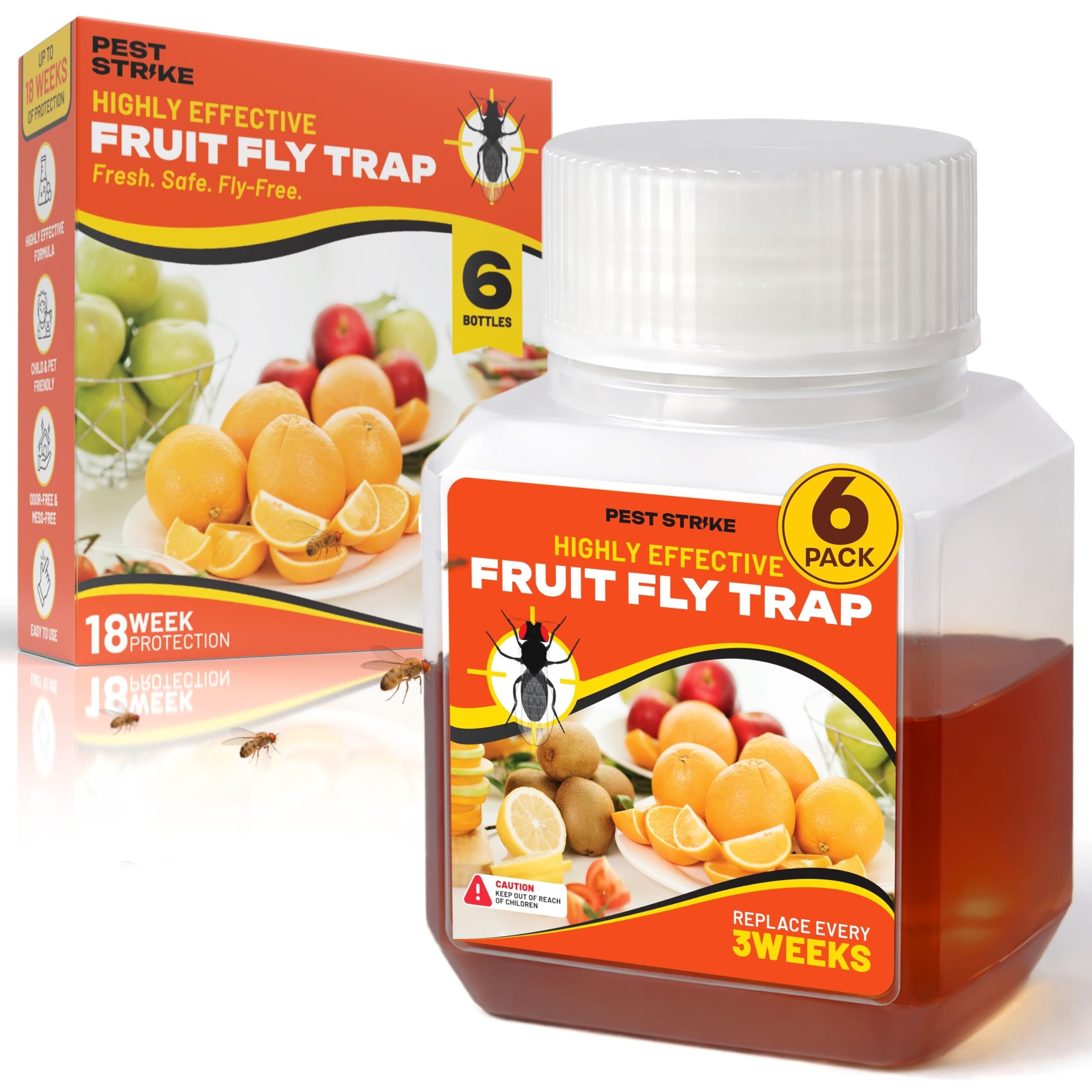 Fruit Fly Trap - Fruit Fly Traps Indoor for Home Use with Powerful Attractant - Odor Free, Long Lasting Fly Catcher Safe for Kids and Pets - Easy to Use, Up to 3 Weeks Protection (6 Pack)