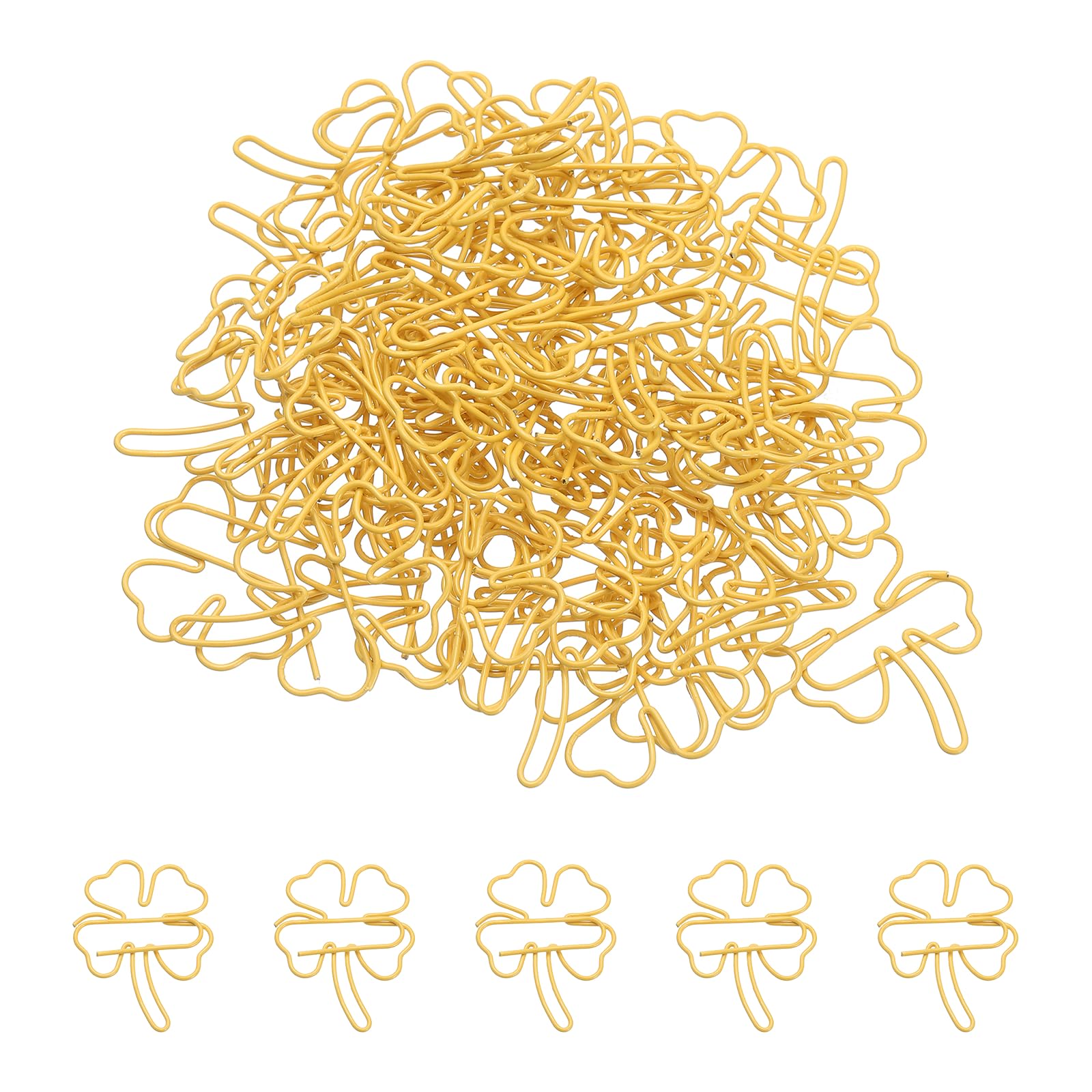 PATIKIL 100pcs Paper Clip, Shamrock Paper Clip Small Cute Rust-Proof Metal Planner Bookmarks for Office Home, 35mm, Yellow