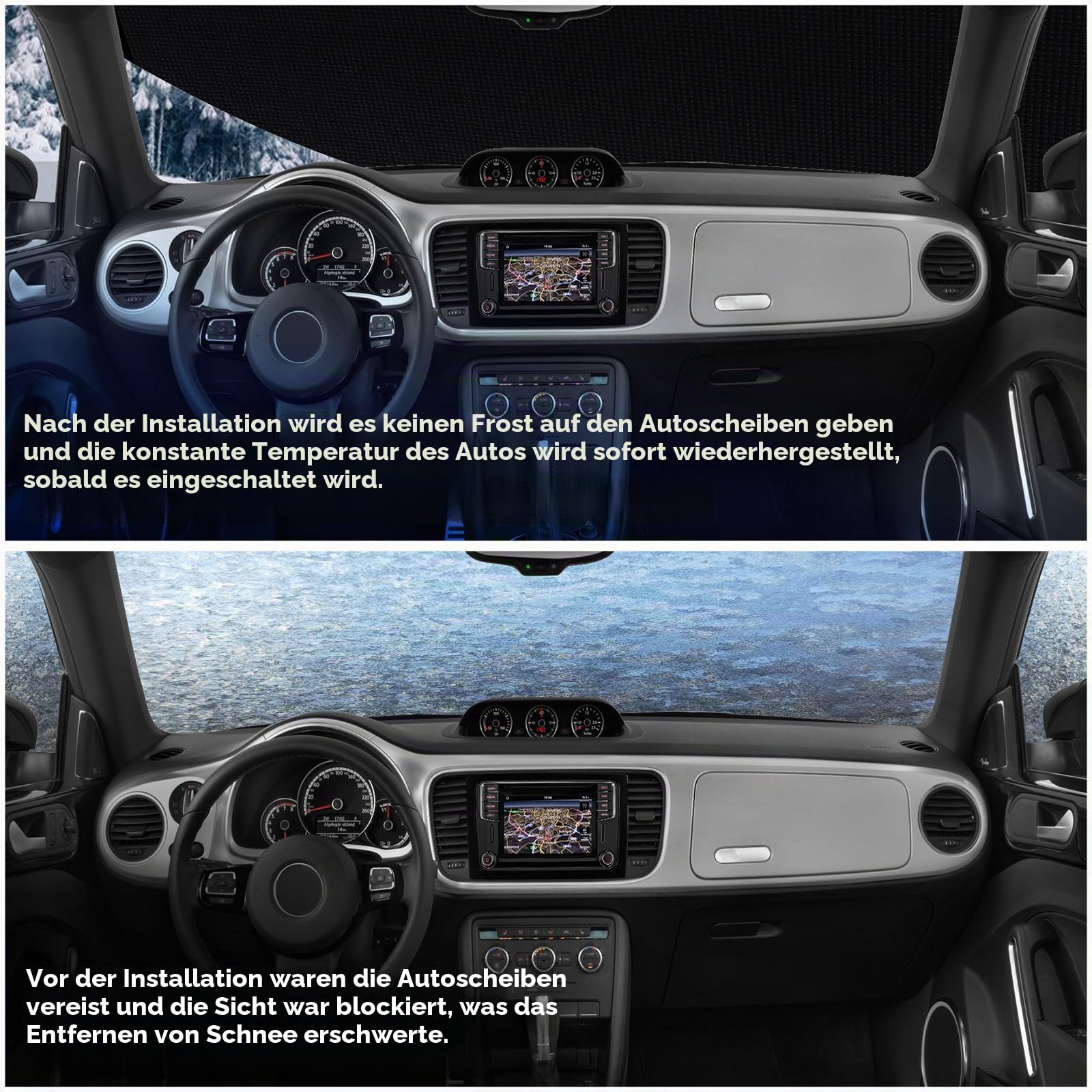 Autoabdeckung für VW Käfer 1998-2023, 210D wasserdichte Vollgarage für VW Beetle Allwetter-Autoabdeckung mit Reißverschlusstür und winddichtem Gurt