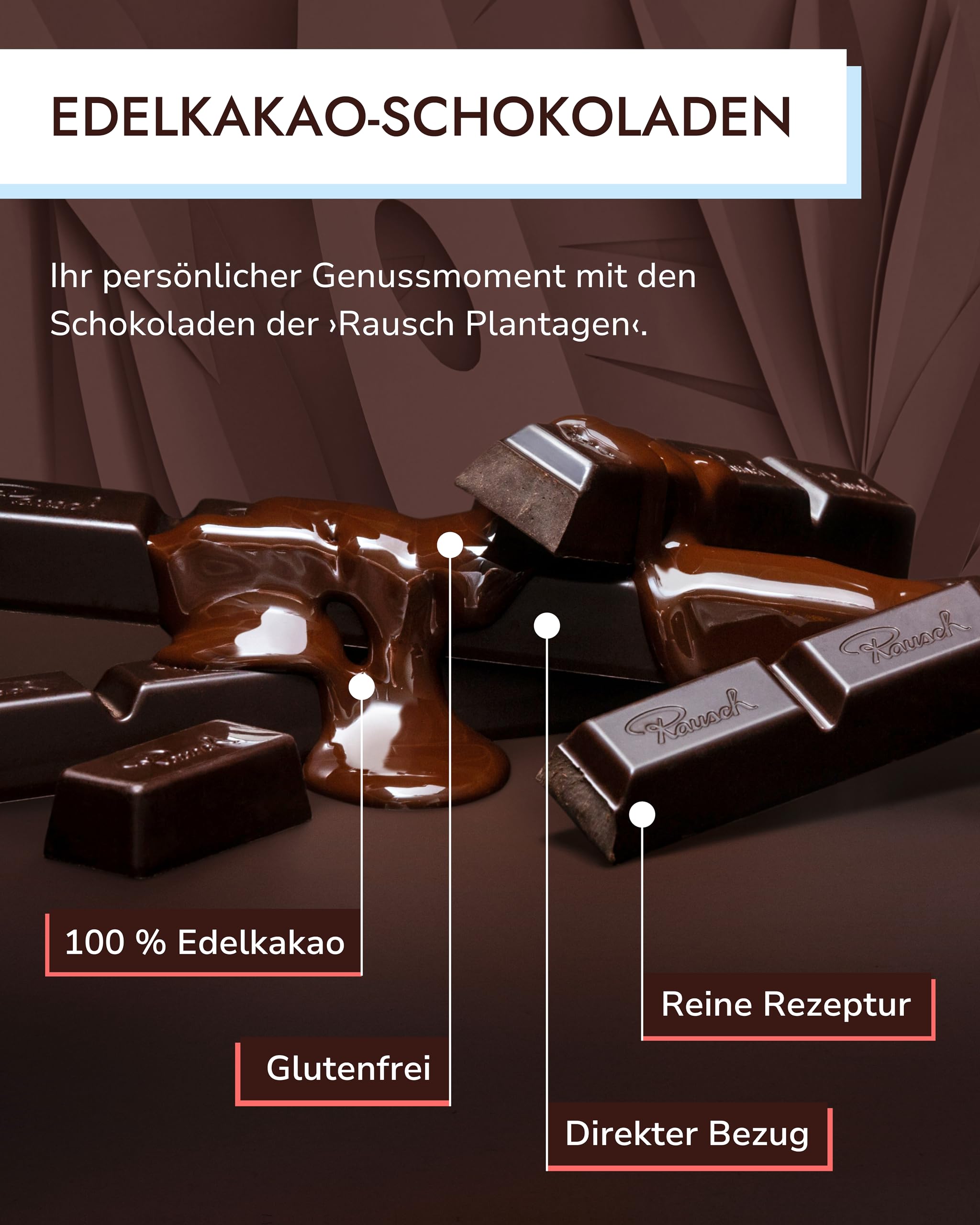 Rausch Plantagen Holz Schatulle – Holz Schachtel gefüllt mit 64 Sticks purer Edelschokolade – Schokolade aus aller Welt – Schokoladen Geschenkset