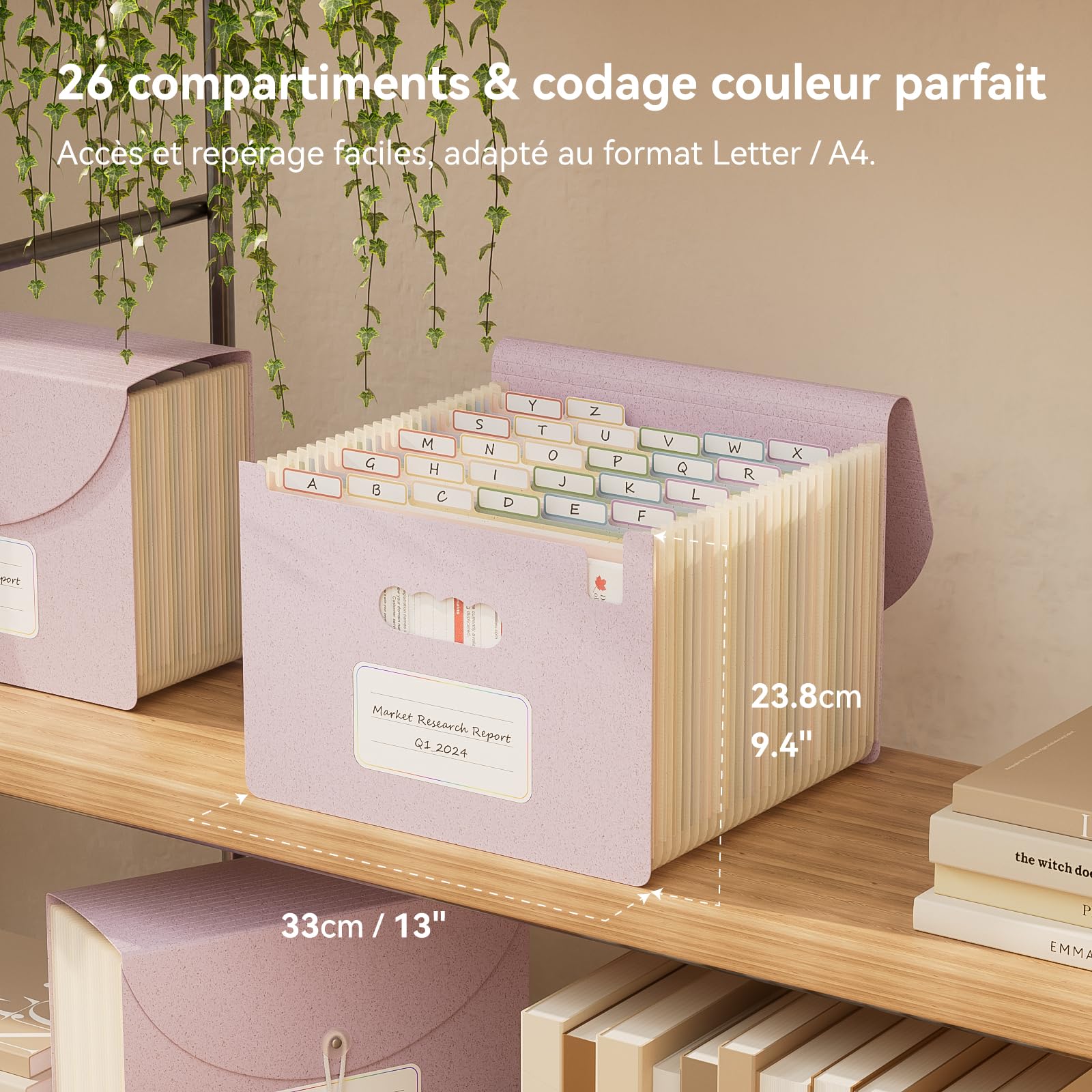 EcoStash Trieur 26 Compartiments A4, Rangement Papier Administratif | Organiseur de Dossiers Accordéon en Paille de Blé, Classeur Range Document, Sans BPA, Retour à la Nature, Violet Lavande