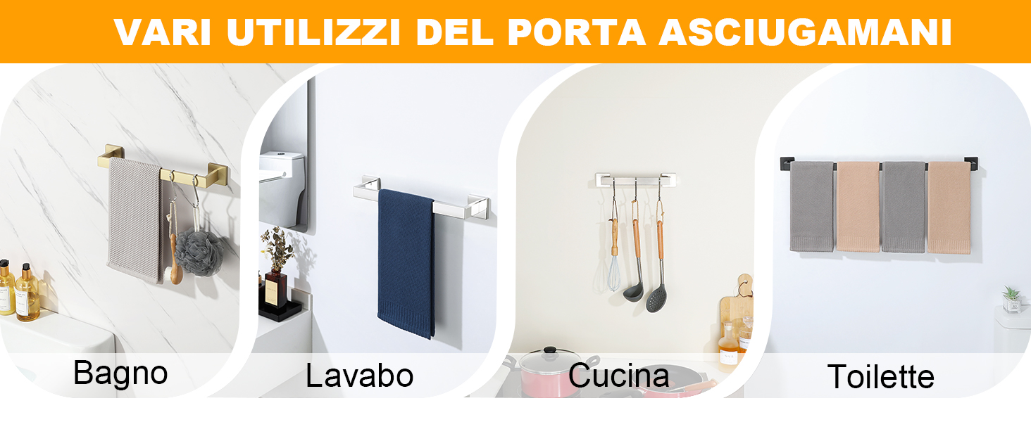 Anicy Porta asciugamani telescopico in acciaio inox, 40 cm, porta asciugamano da appendere senza foratura, da appendere al bagno, al cassetto, alla doccia