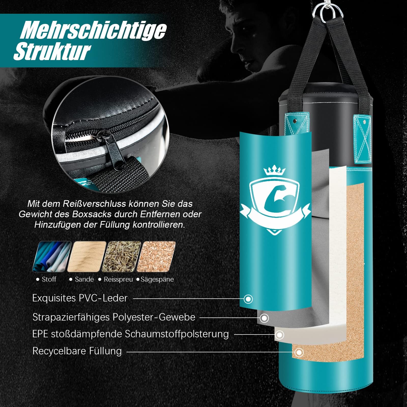 COSTWAY Kinder Boxsack Set mit 8oz Boxhandschuhen & Handschlaufen & Tasche, Punchingsack für Karate, Kickboxen, Taekwondo