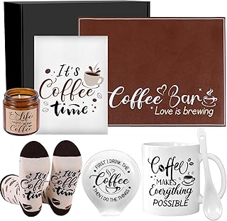 Coffee Lover Gifts, Coffee Gift Basket Set Includes Mug Spoon and Spoon Rest Towel Scented Candles Drying Mat Socks Birthday Christmas Gift Ideas for Women Men