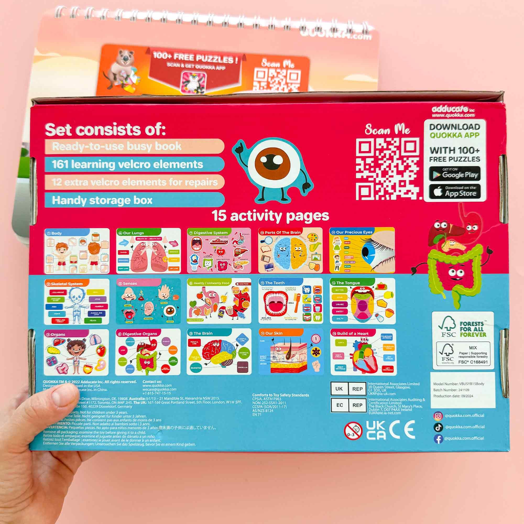 QUOKKA Busy Board Montessori 1 2 Año - Versión Inglés - Libro Sensorial Bebe con 15 Temas sobre el Cuerpo Humano - Busy Book Juegos Montessori 3 4 Años - Regalo Educativo para Niños y Niñas