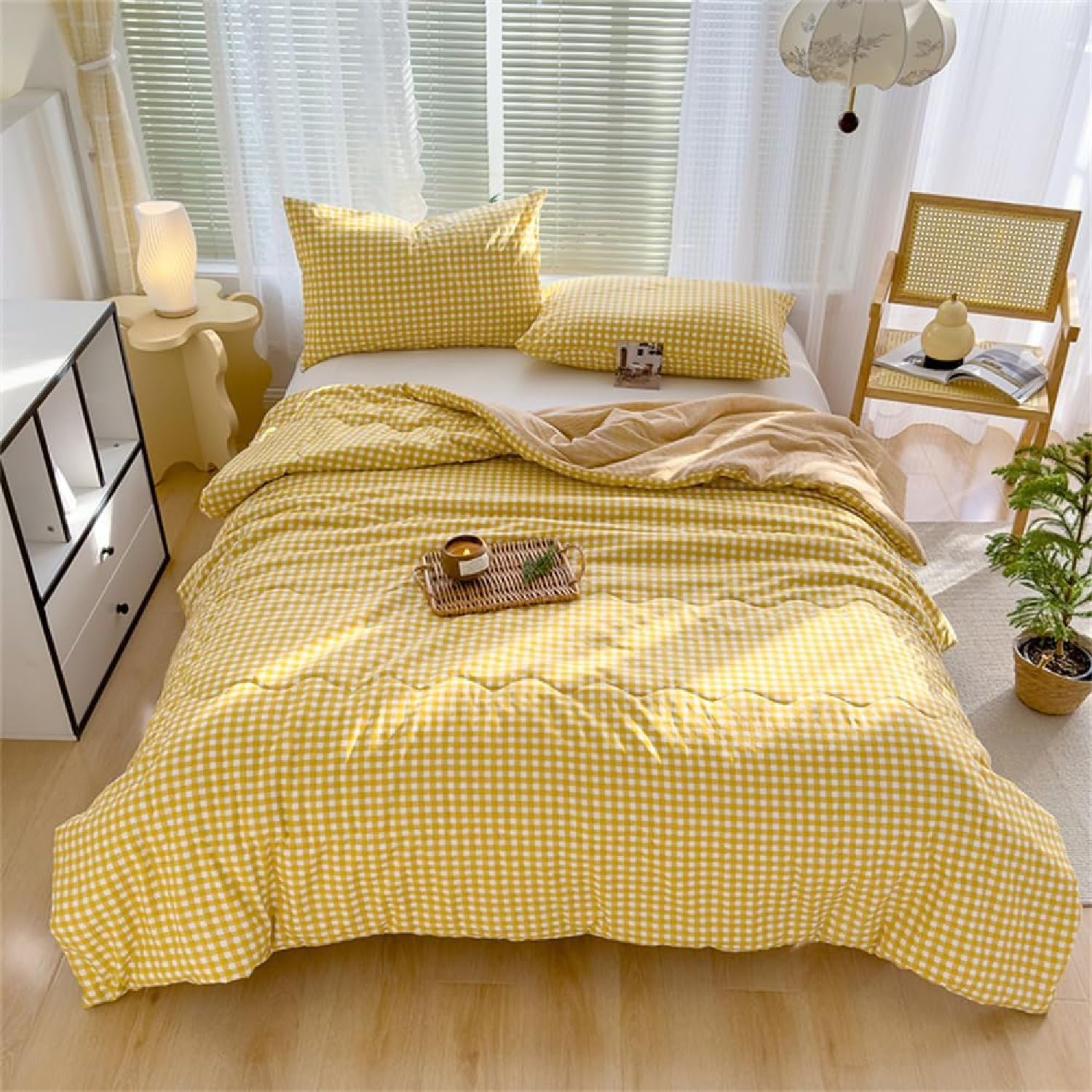 Dünne Sommerdecke Ohne Bezug, Waschbar Baumwolle, Leicht, Kinder Bettdecke Ohne Bezug, Einfacher Streifendruck, Kühlende Sommer Decke, Wohnzimmer, Schlafzimmer Steppdecke (Gelb,150x200cm)
