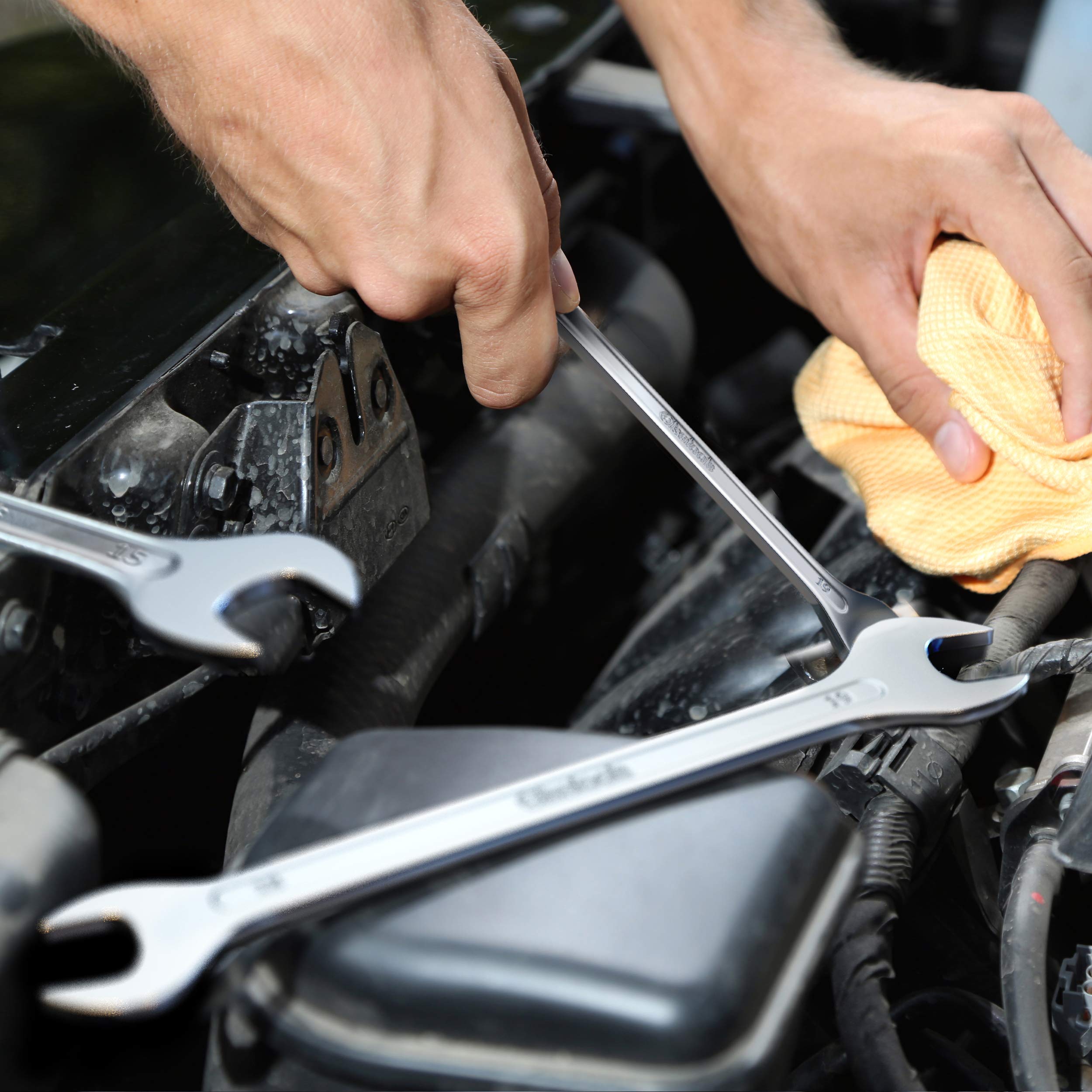 Olsa Tools SuperThin Open End Wrench Set, Metric, Professional Grade